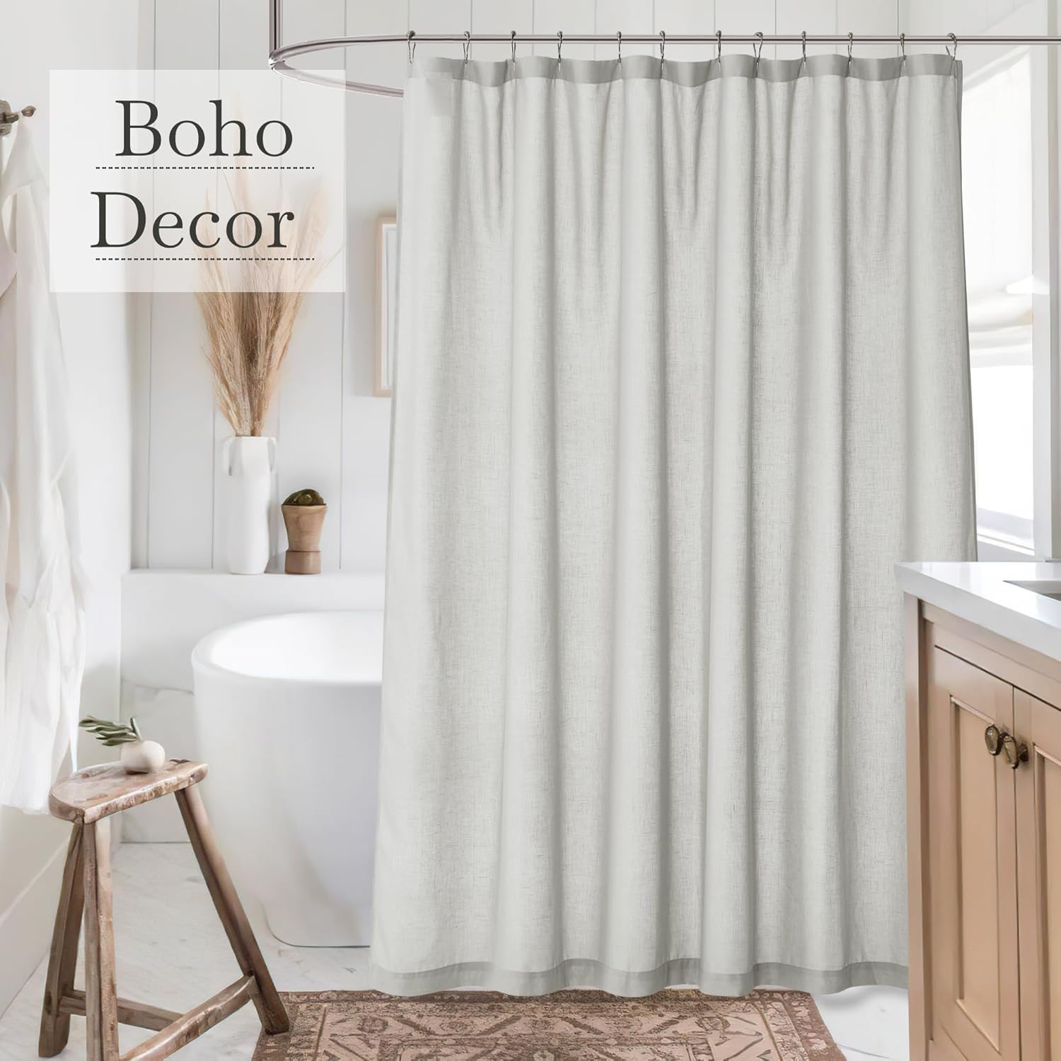 KGORGE Semi Sheer Linen Shower Curtain - 72x90 Inches Grey with Hooks