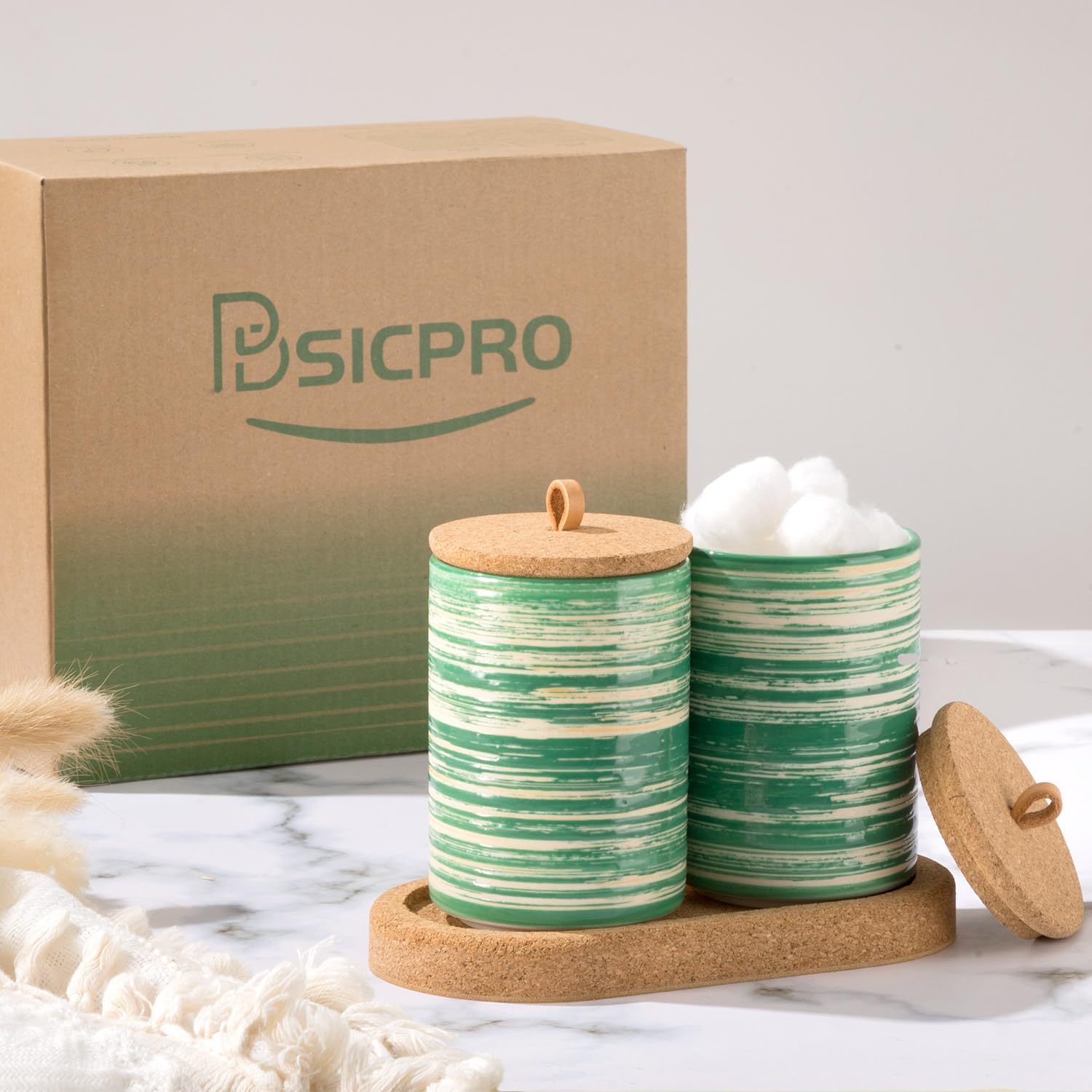 BSICPRO Qtip Holder Set with Vanity Tray - Green