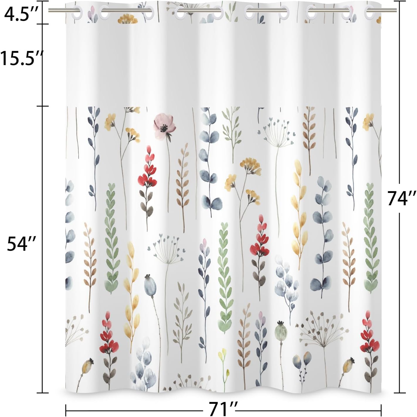DASHAN Floral Shower Curtain with Snap-in Liner