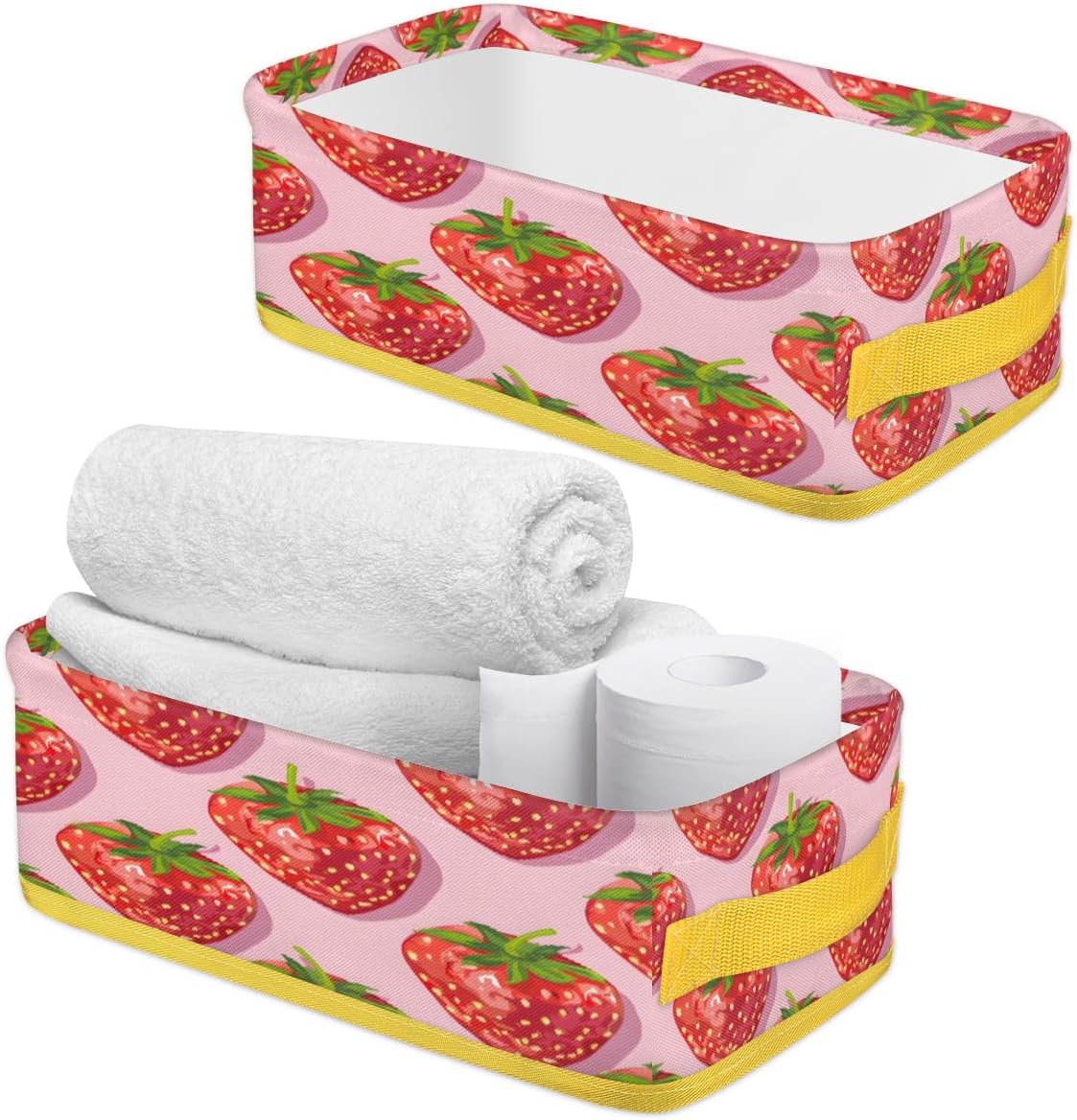 Strawberry Red Toilet Paper Basket with Handle for Bathroom Storage