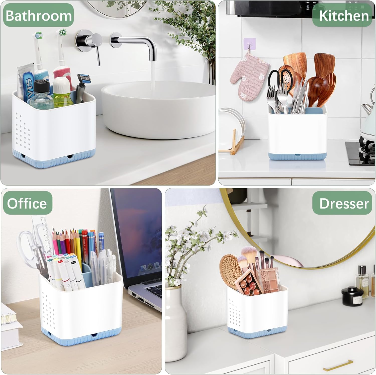PARKMANI 4 Slots Toothbrush Holder for Bathroom Organizer Non-Slip Drainage Blue