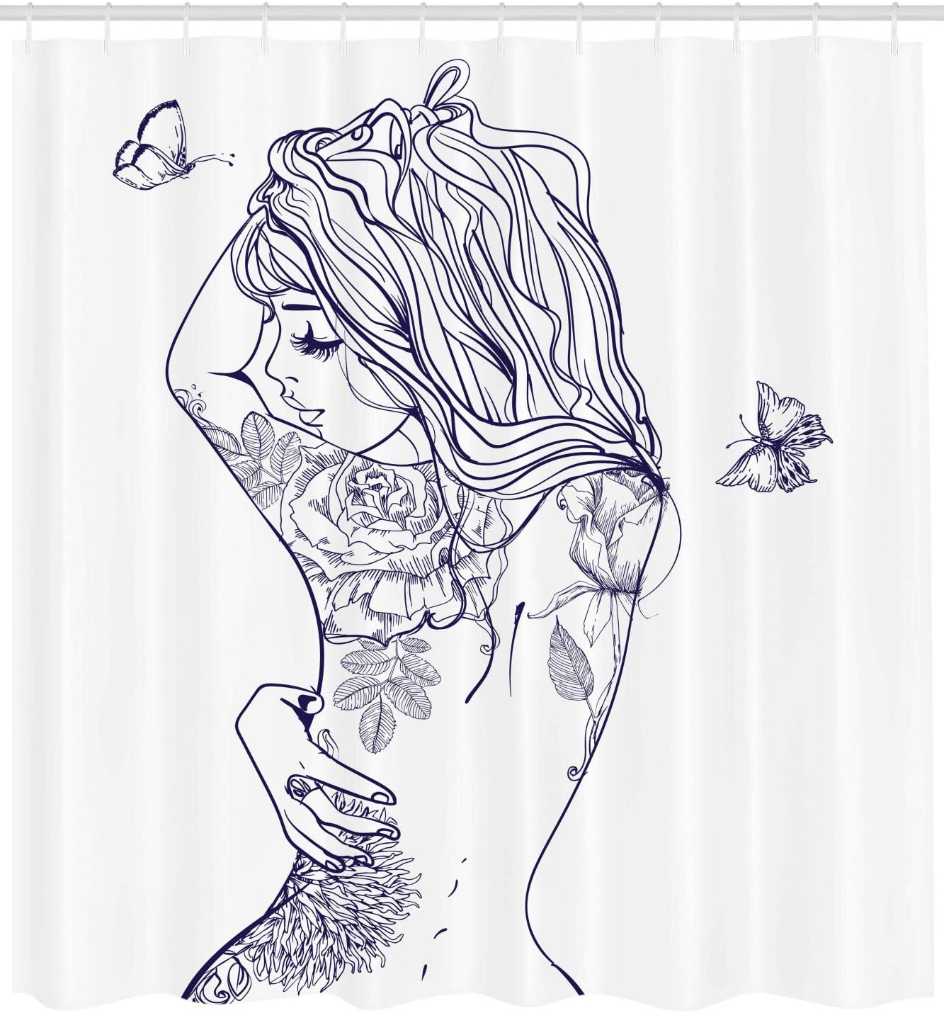 Ambesonne Fashion Shower Curtain with Hooks 105 Wide Purple White Butterfly Design