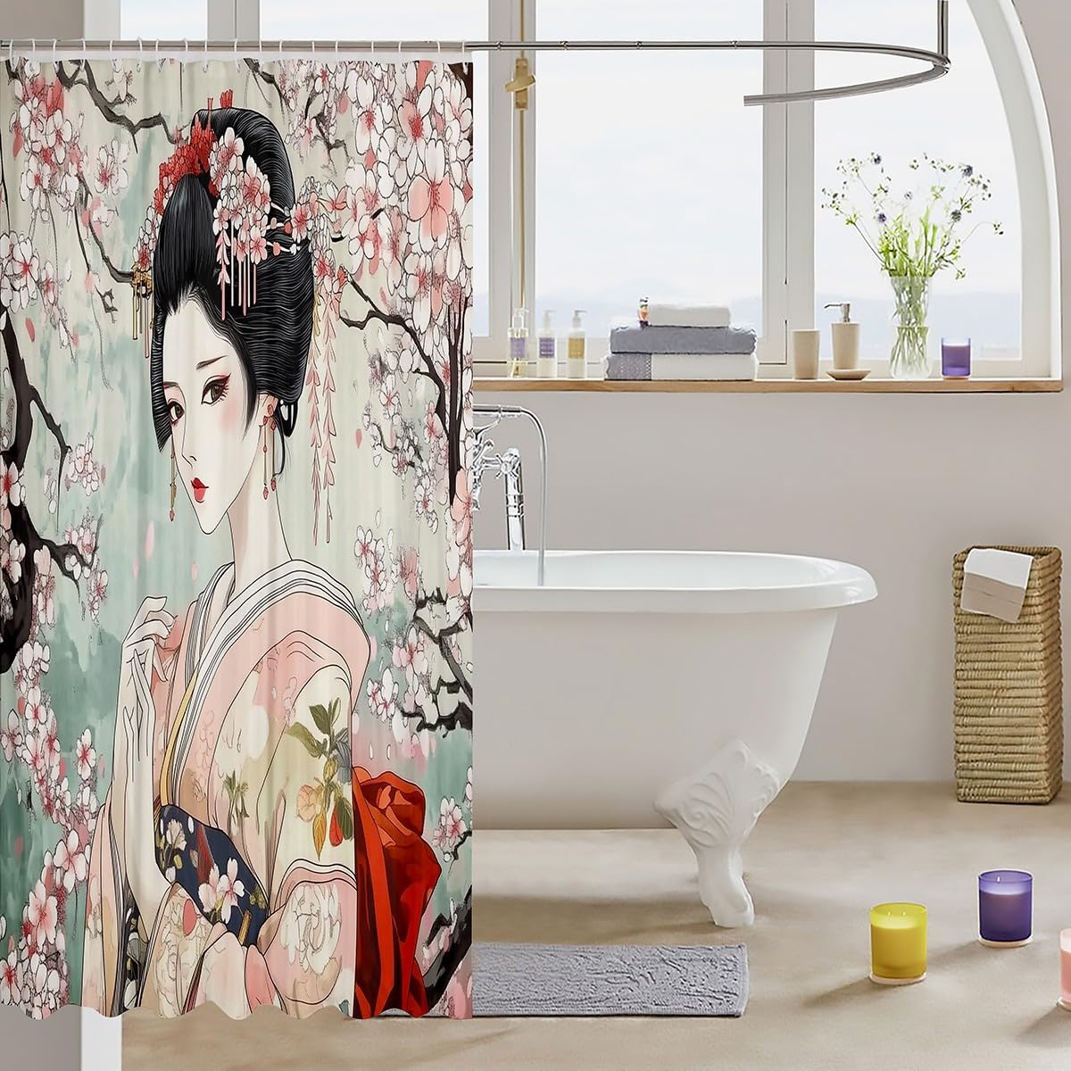 Feelyou Kids Japanese Geisha Shower Curtain Set