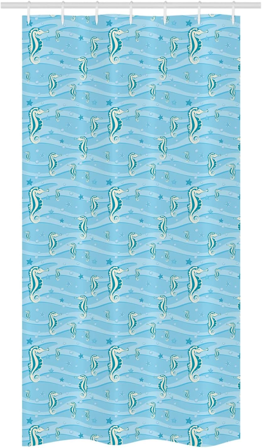 Ambesonne Cartoon Seahorse Shower Curtain Set Blue 36x72 Inches with Hooks