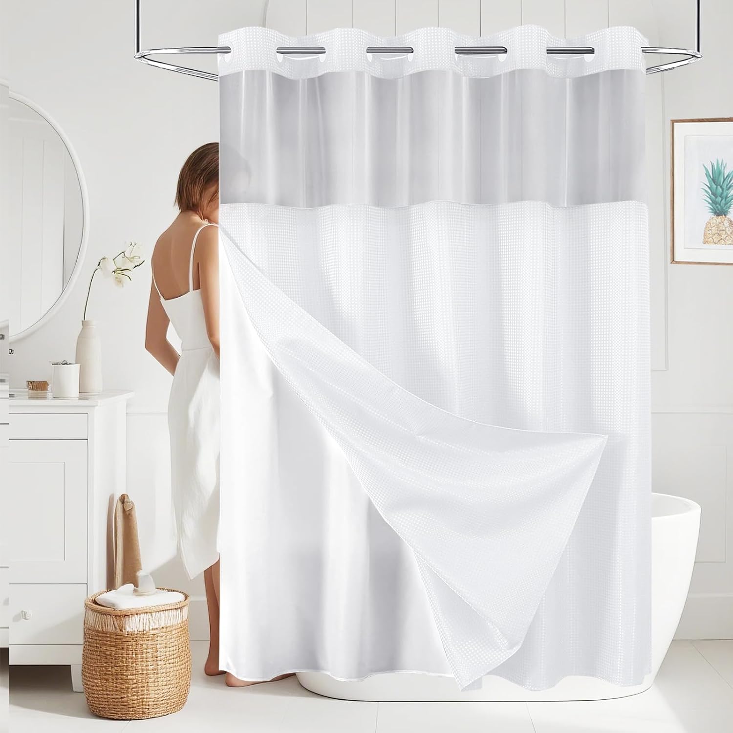 ADABOO Clear Shower Curtain with Snap-in Liner Set 1