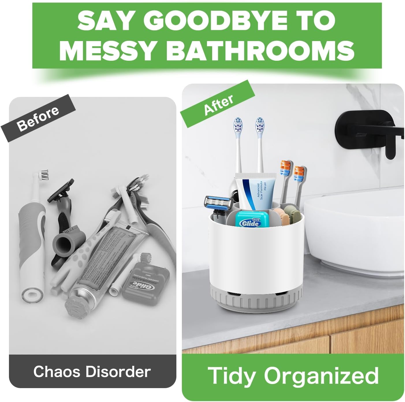 GFWARE 6-Slot Rotating Toothbrush Holder for Bathroom Countertop Storage