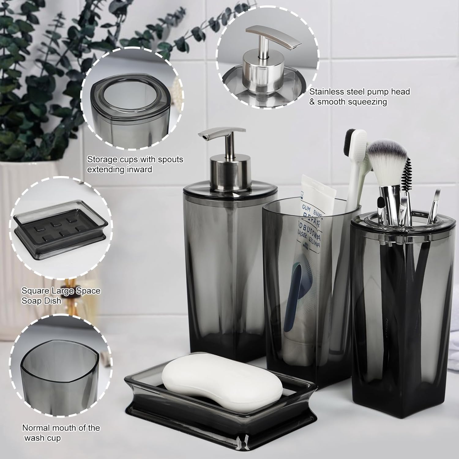 4PCS Clear Black Bathroom Accessories Set 1