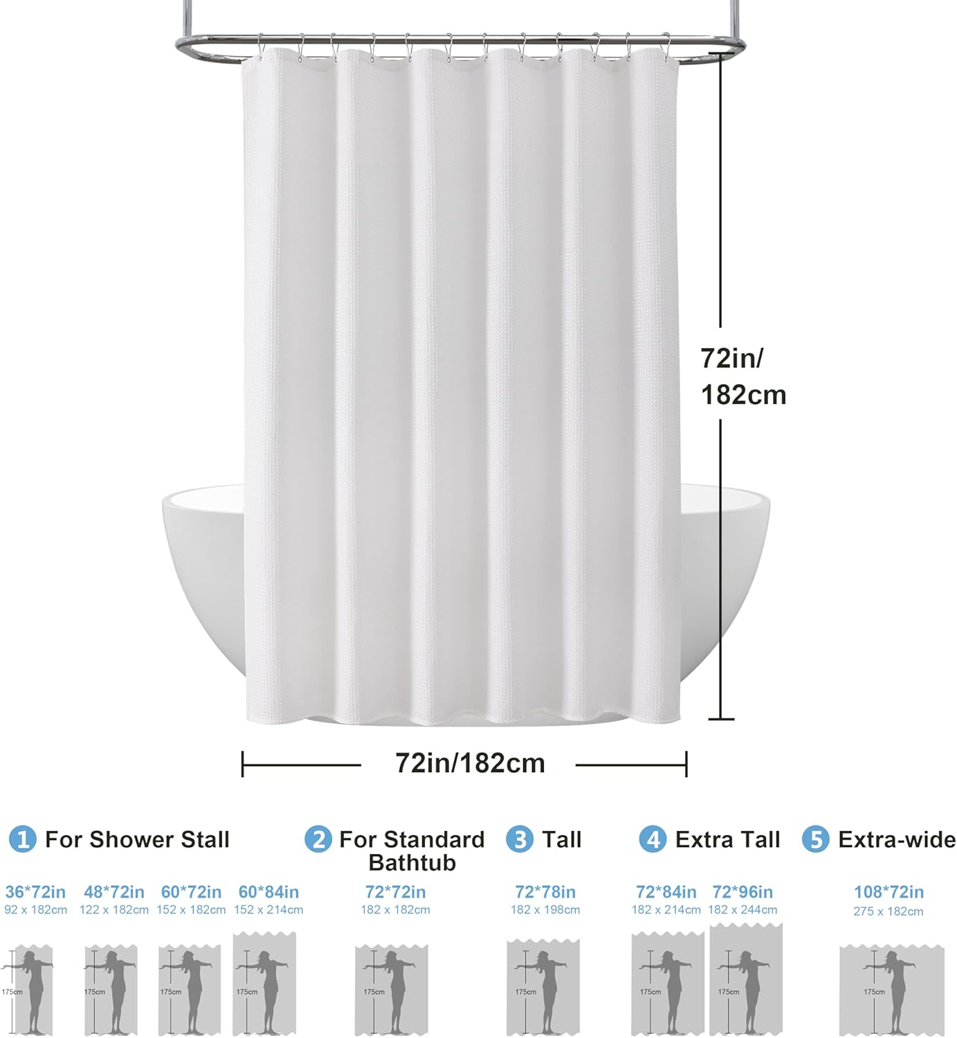 VANZAVANZU Waffle Weave Shower Curtain - 72x72 Inches White