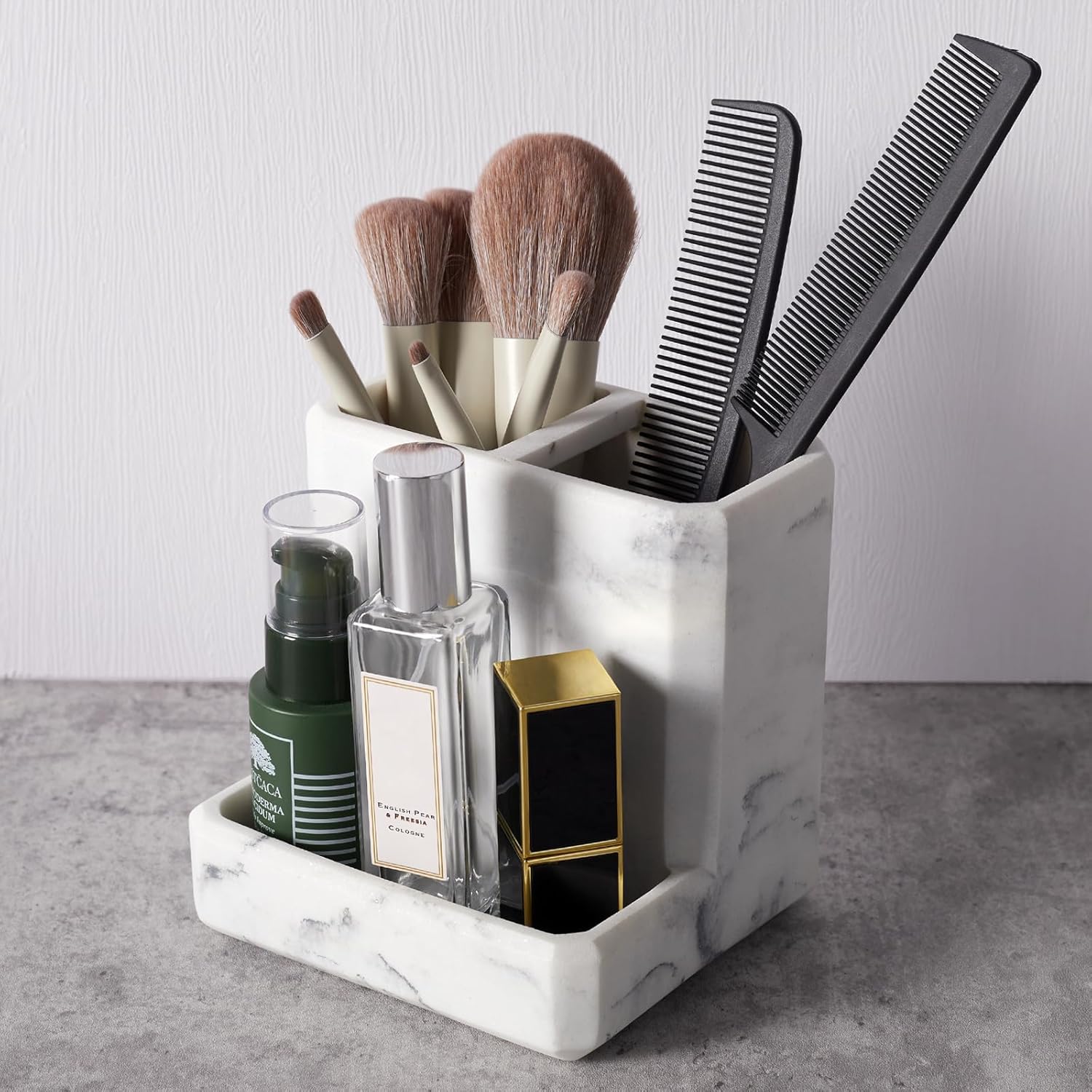 SZYRL Toothbrush Holder with 3 Compartment Storage