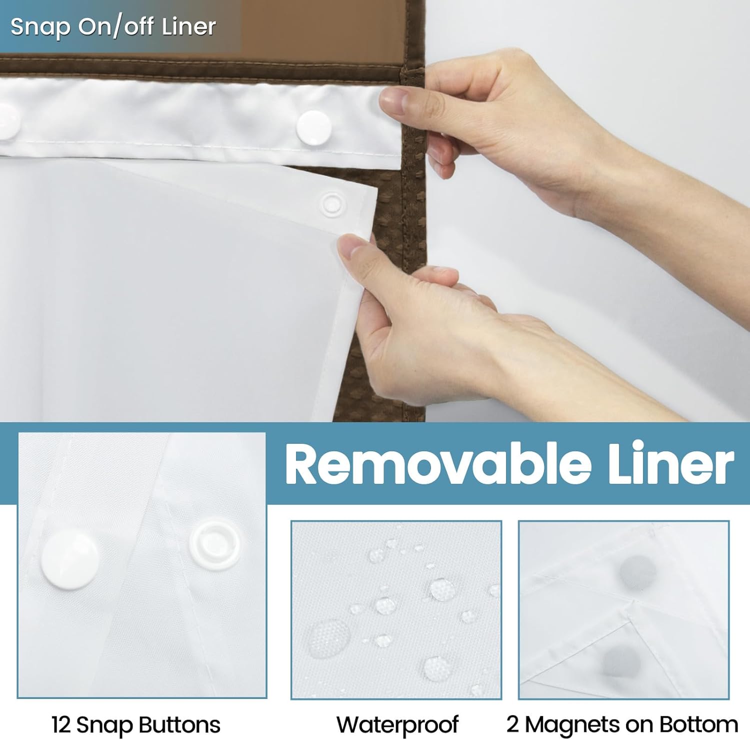EUTXL Brown Waffle Shower Curtain with Snap Liner