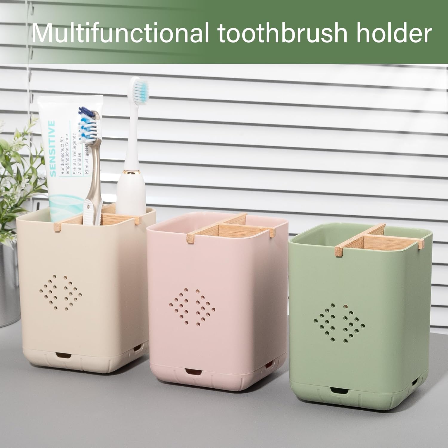 Rejomiik 3-Slot Pink Toothbrush Holder