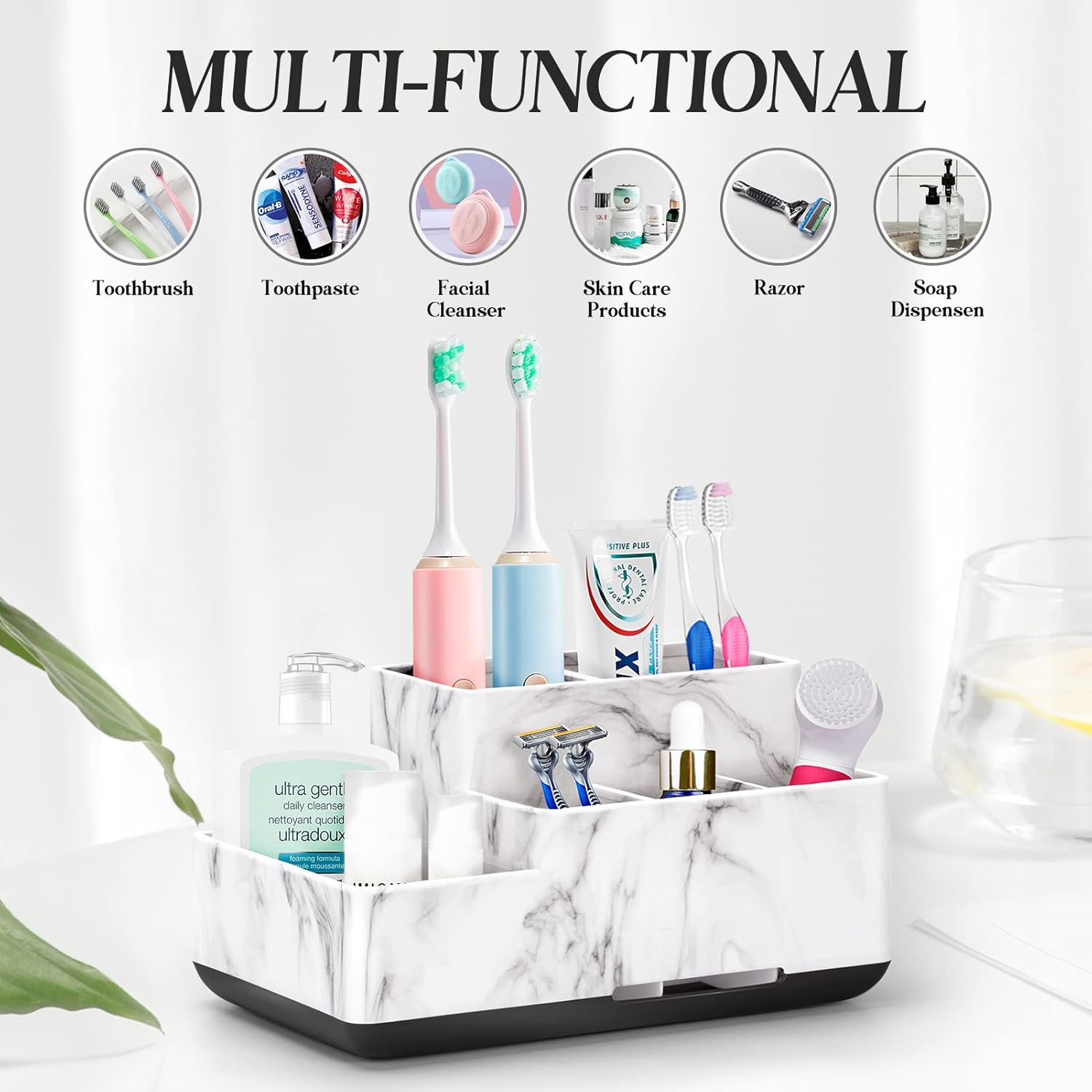 DoubleCare Detachable Toothbrush and Toothpaste Holder with 5 Compartments