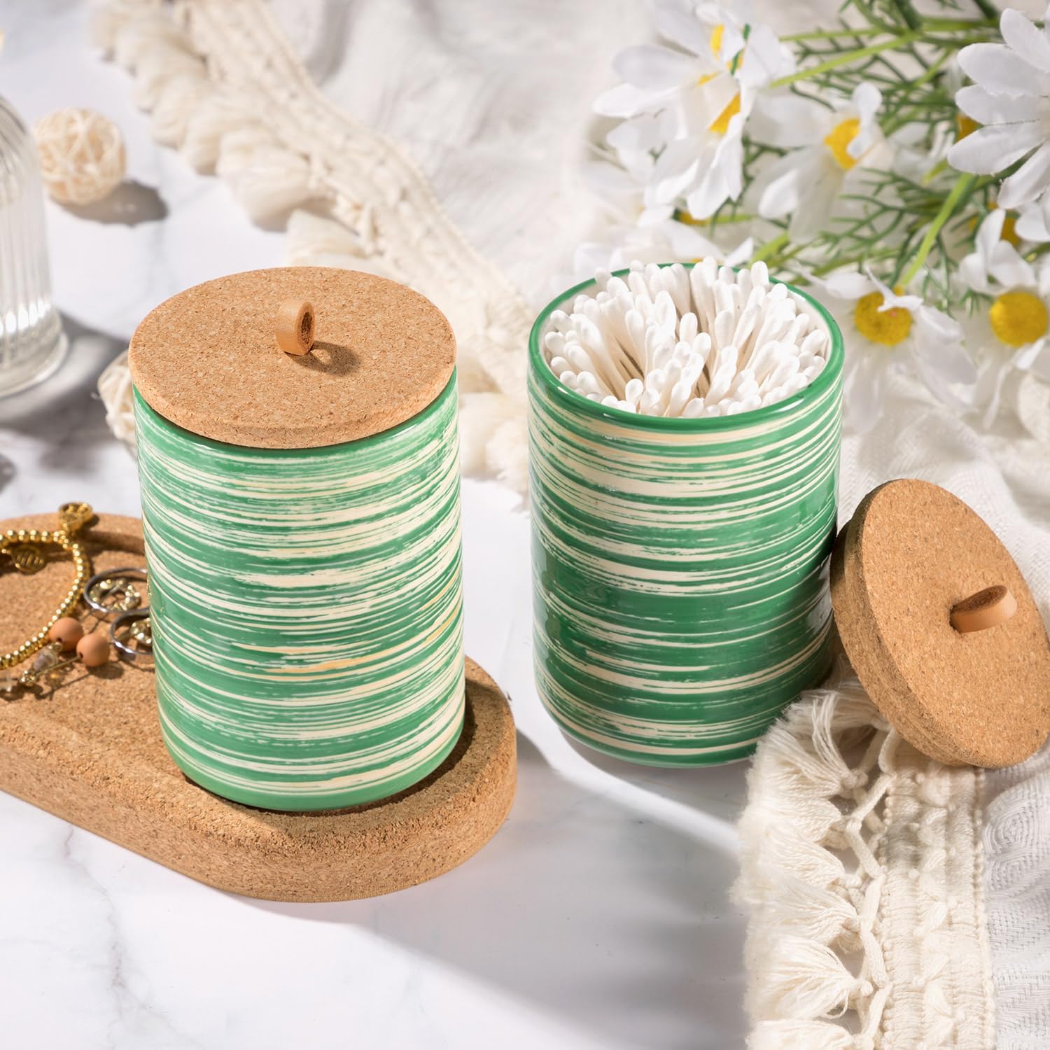 BSICPRO Qtip Holder Set with Vanity Tray - Green