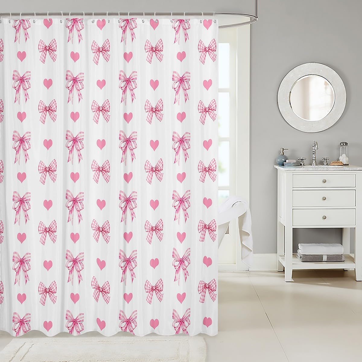 Feelyou Kids Pink Bowknot Shower Curtain Set