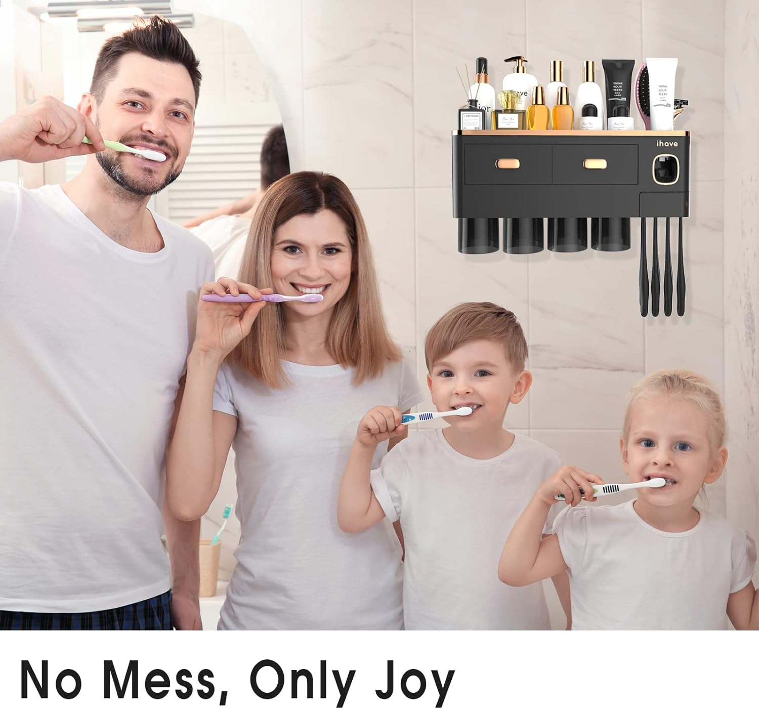 iHave Toothbrush Holder with Toothpaste Dispenser and Cosmetic Drawers