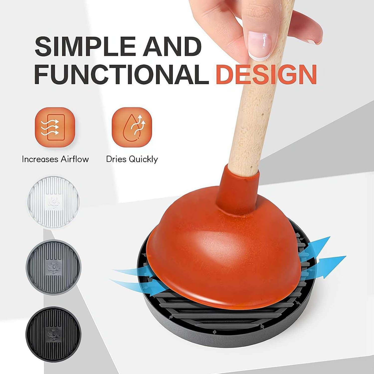 Plunger Tray with Ventilation for Toilet Plunger Drying and Storage