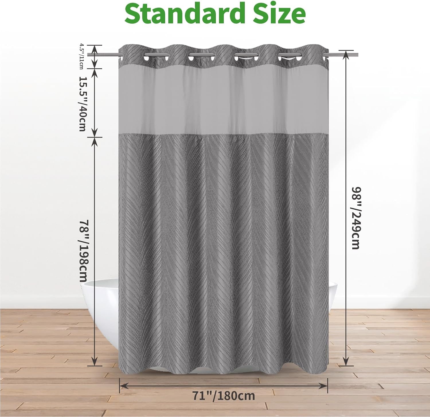 No Hook Boho Shower Curtain Set with Tufted Stripes and Waterproof Liner