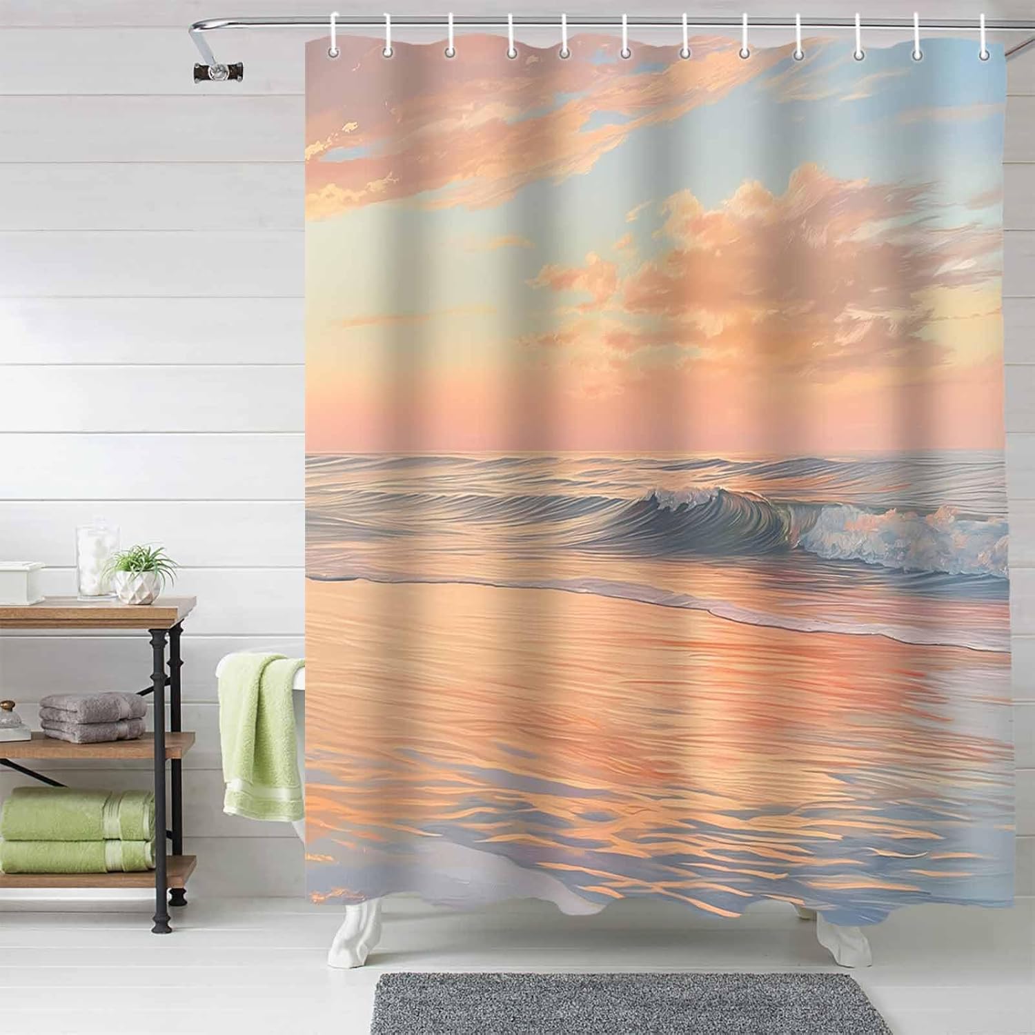 72 Sunset Beach Shower Curtain Set with 12 Hooks