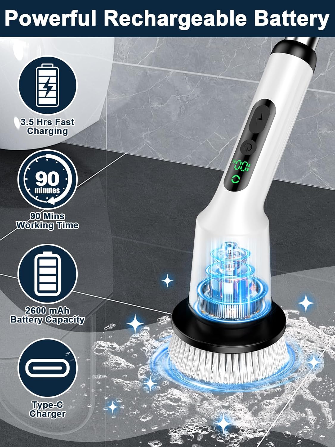 CTMAST Electric Spin Scrubber with IPX7 Waterproof 2 Speed