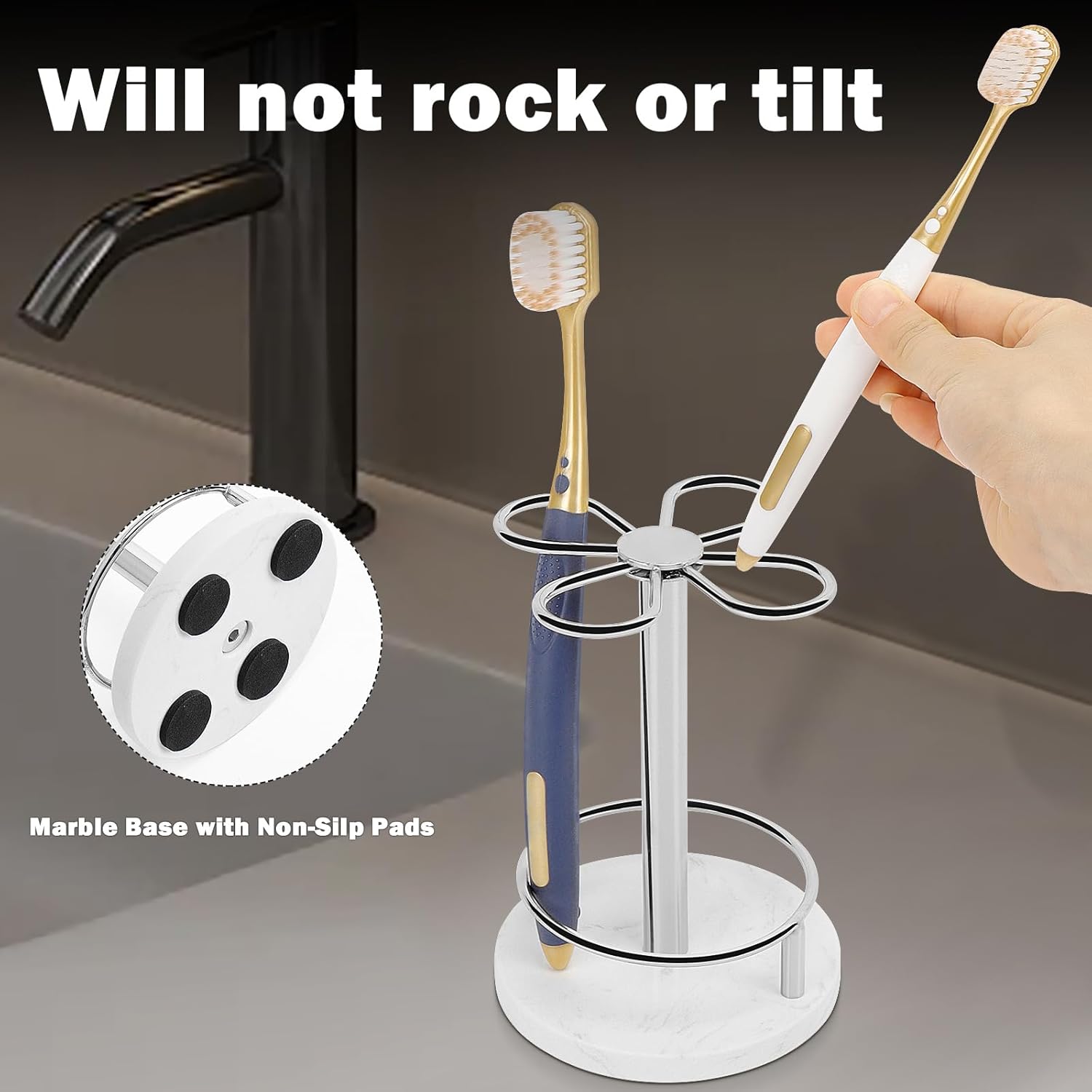 HarJue Chrome Toothbrush Holder with Marble Base
