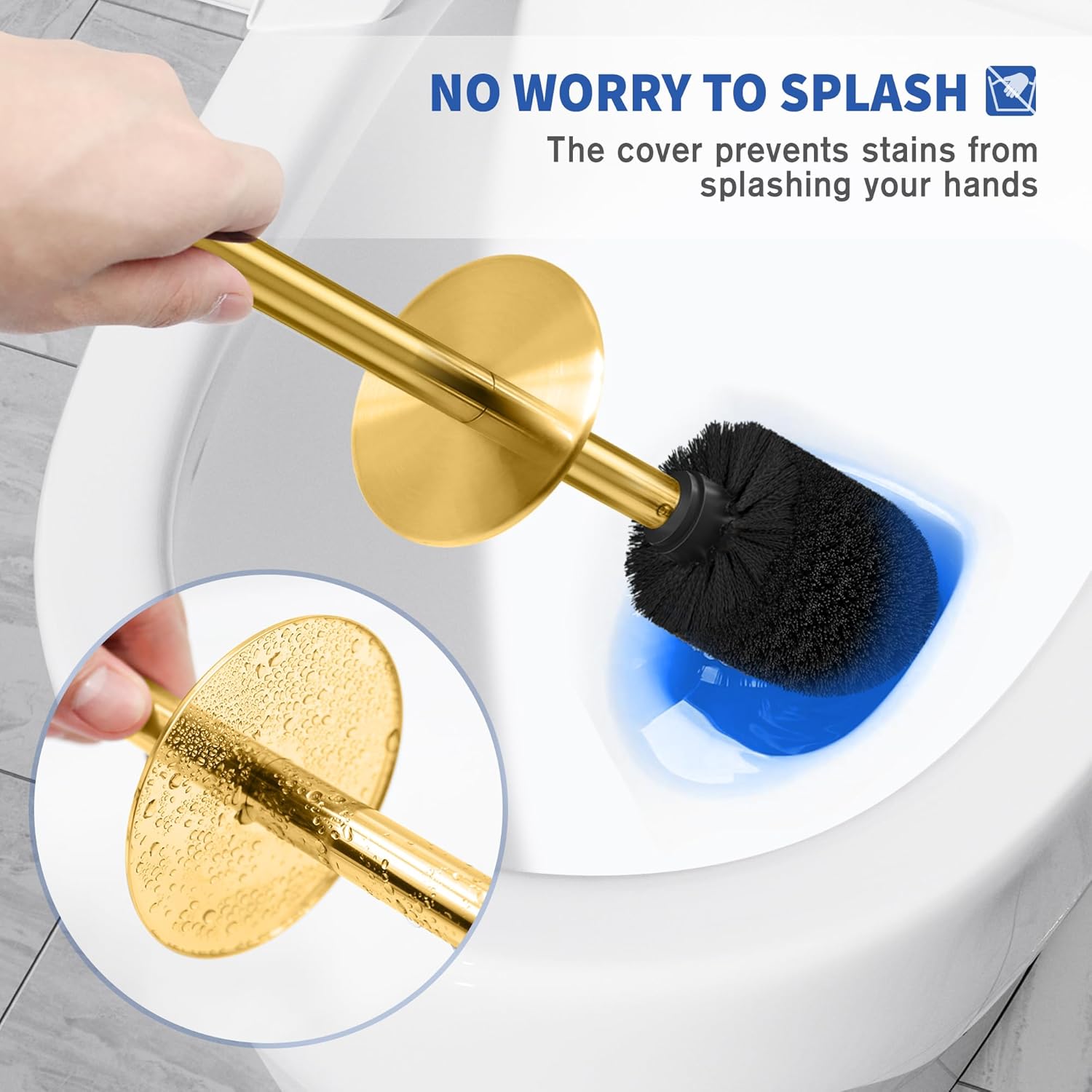Wsedor Toilet Brush with Stainless Steel Holder - 168 Inch Ergonomic Durable Gold
