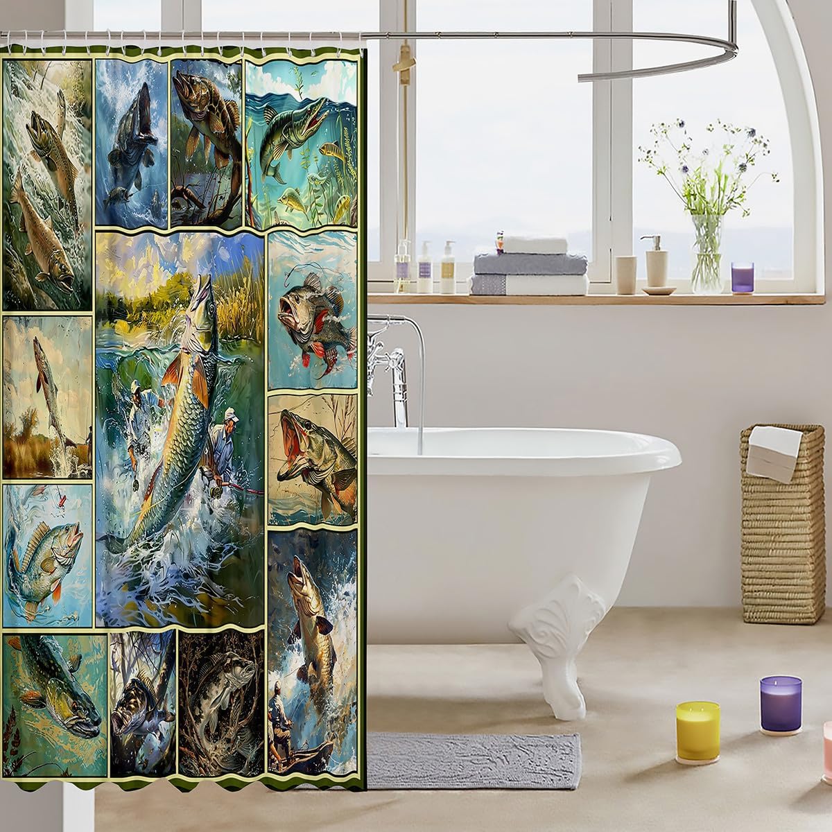 Feelyou Bass Fish Shower Curtain Set for Kids