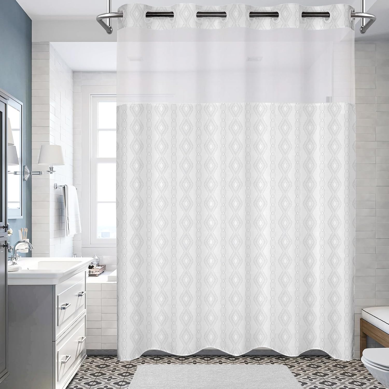 TYTYUU No Hook Shower Curtain Set Modern White Waffle Weave