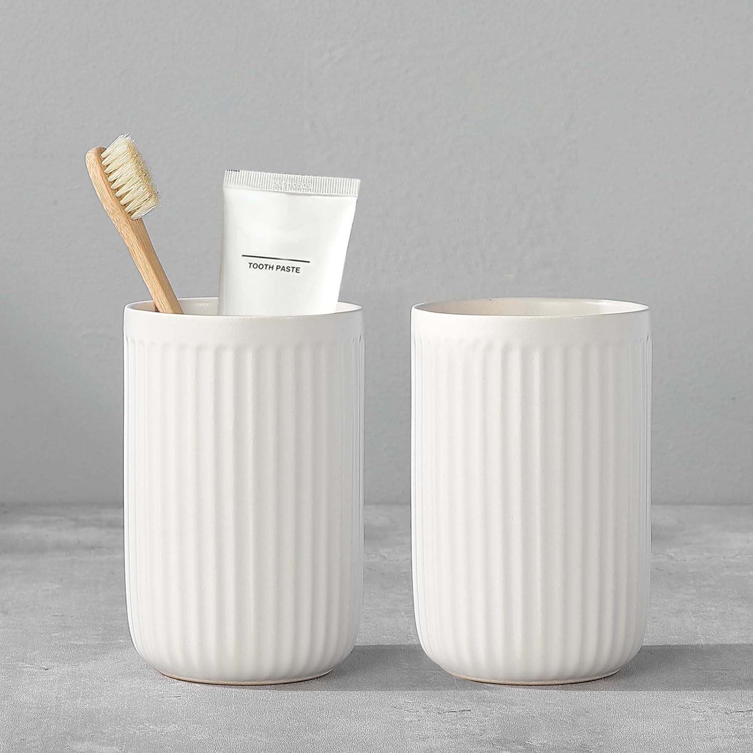 White Ceramic Toothbrush Holder Set 2Pcs