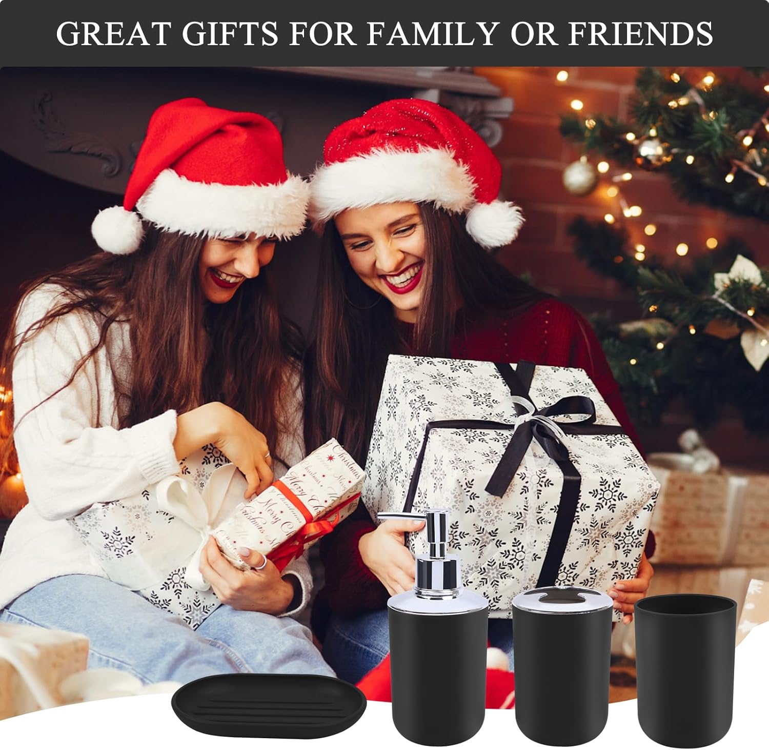 LGURT 4-Piece Bathroom Accessory Set Plastic Black