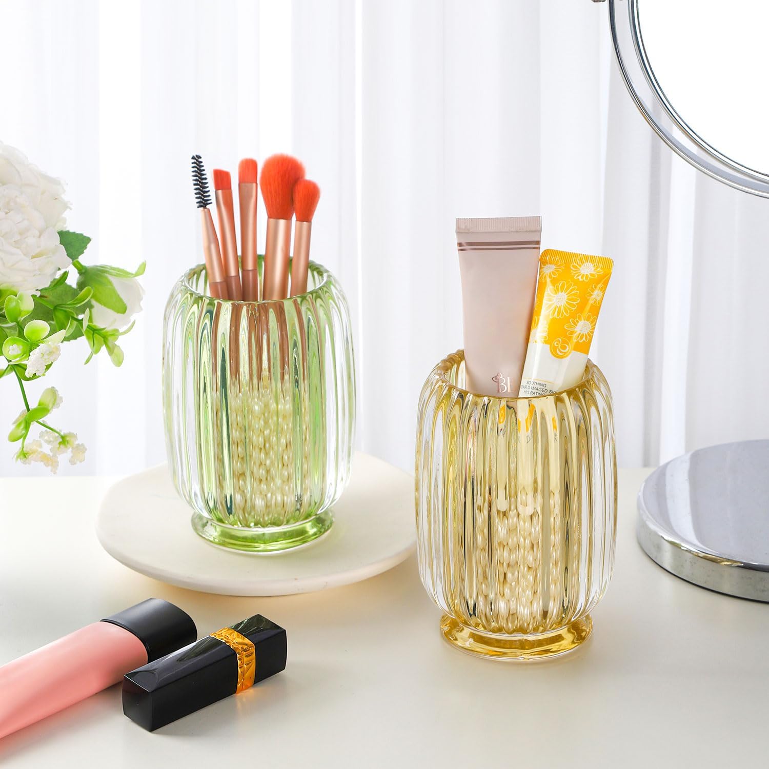 VanEnjoy Clear Glass Toothbrush Holder with Stripe Design