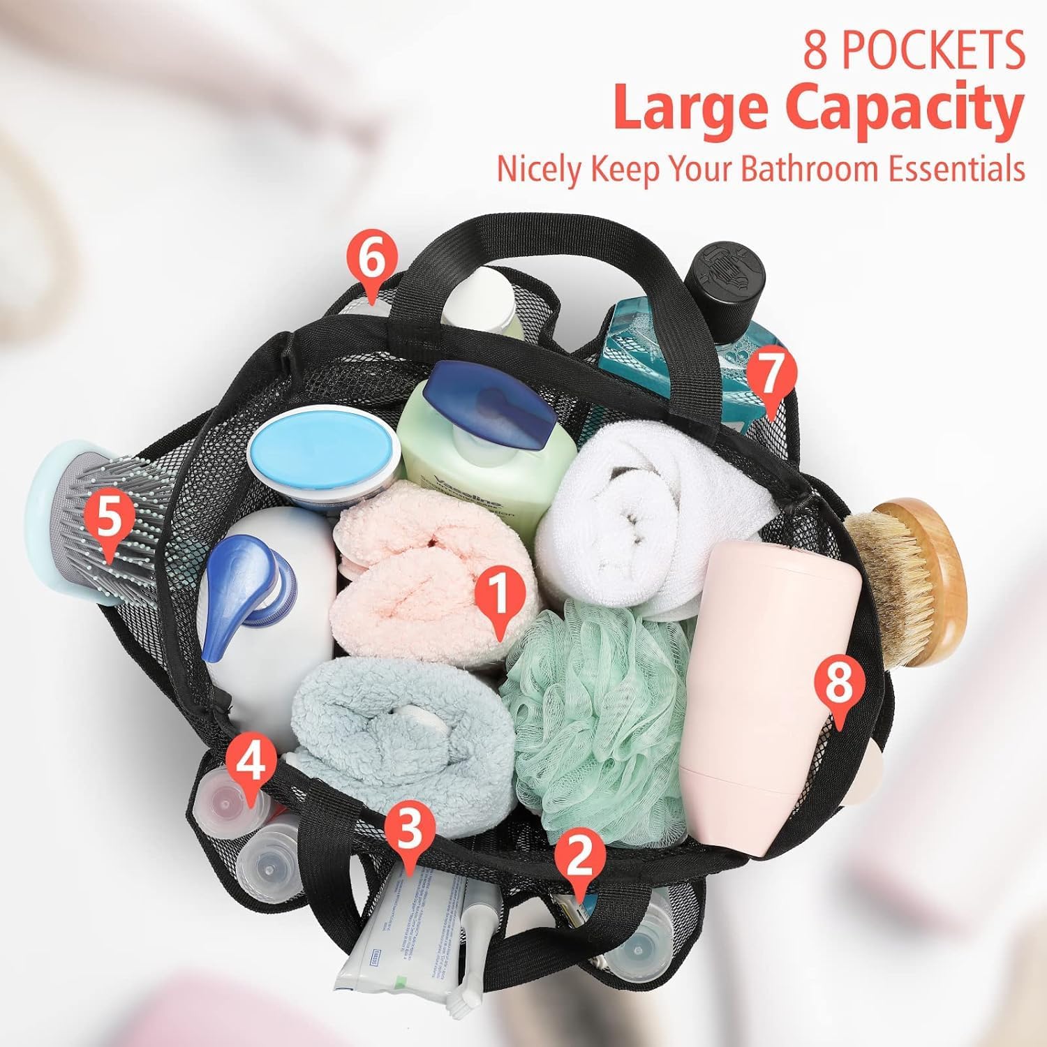 Mesh Shower Caddy with 8 Pockets for Dorm and Travel