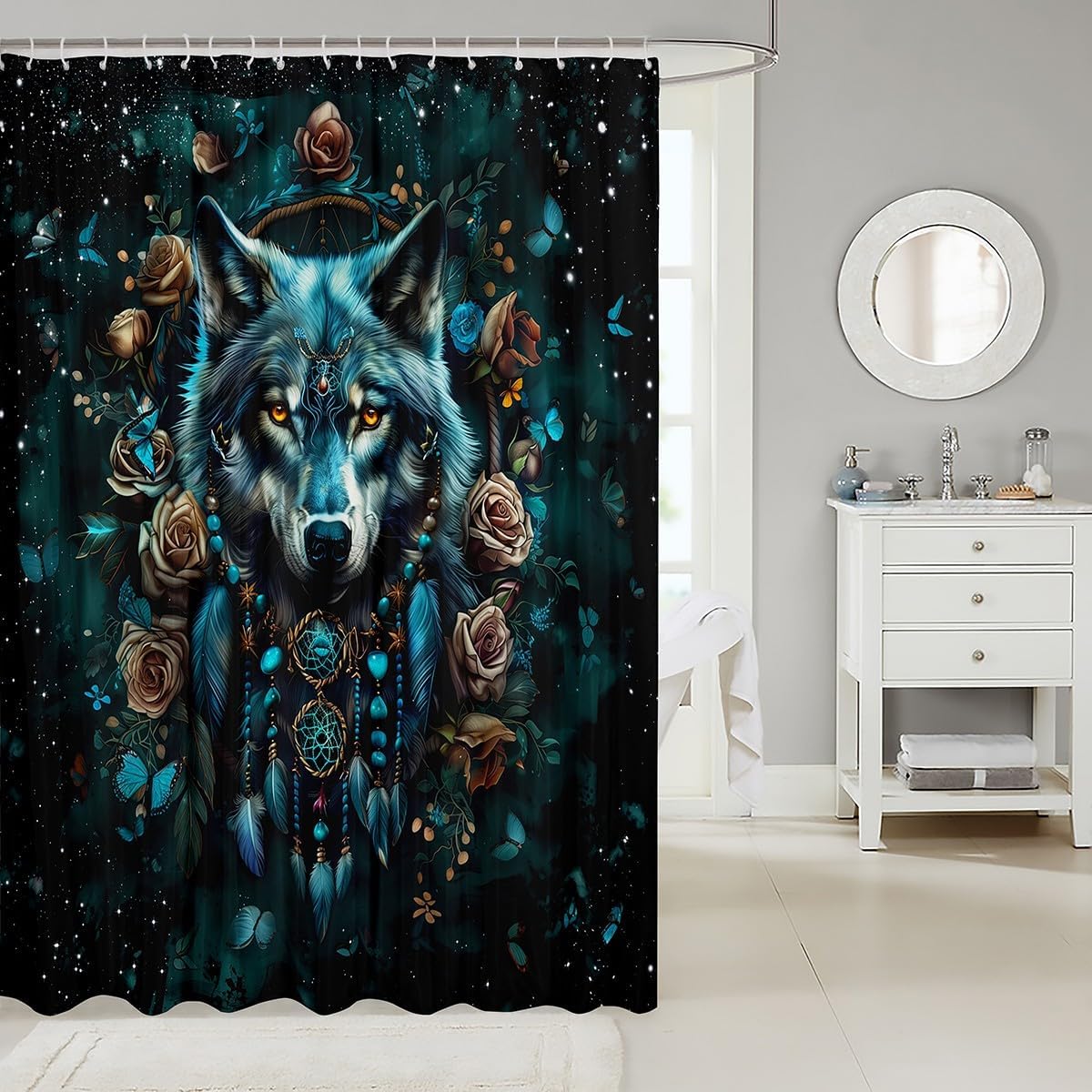 Feelyou Wolf Shower Curtain Set 72x78 Teal 1
