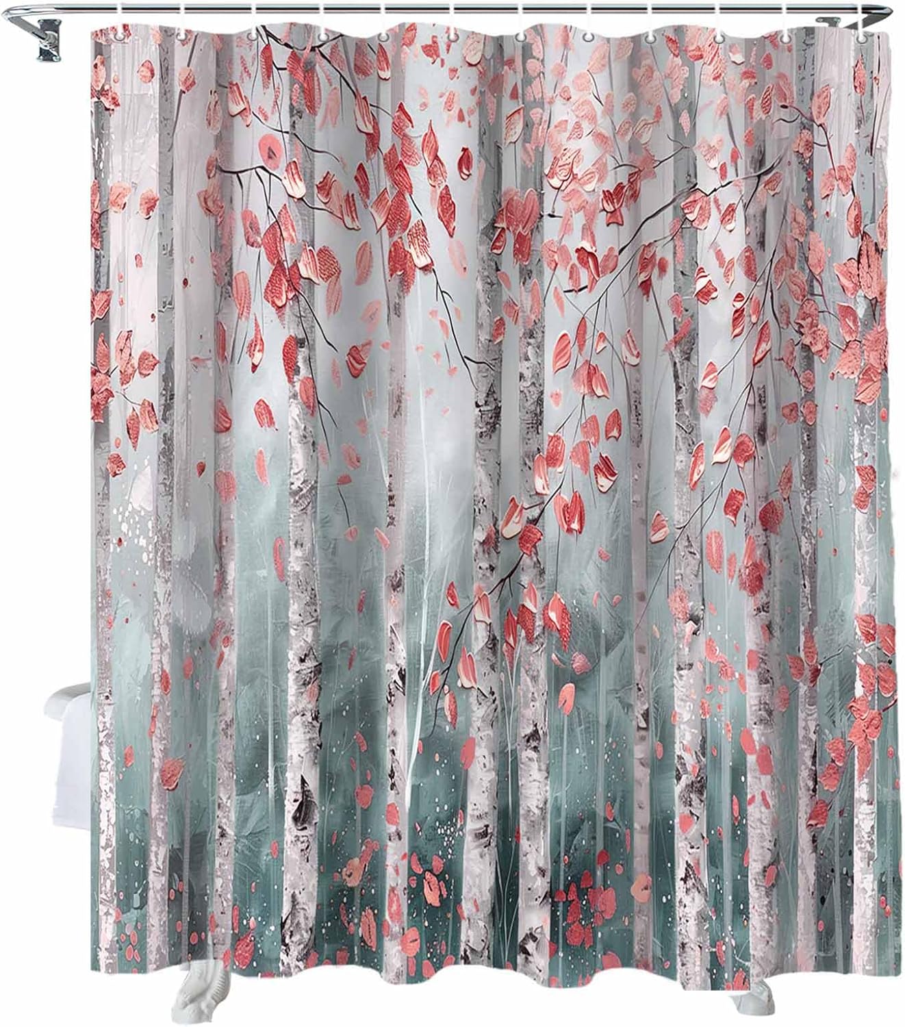 Funnywall88 72 Inch Branch Pink Leaves Art Shower Curtain Set with 12 Hooks