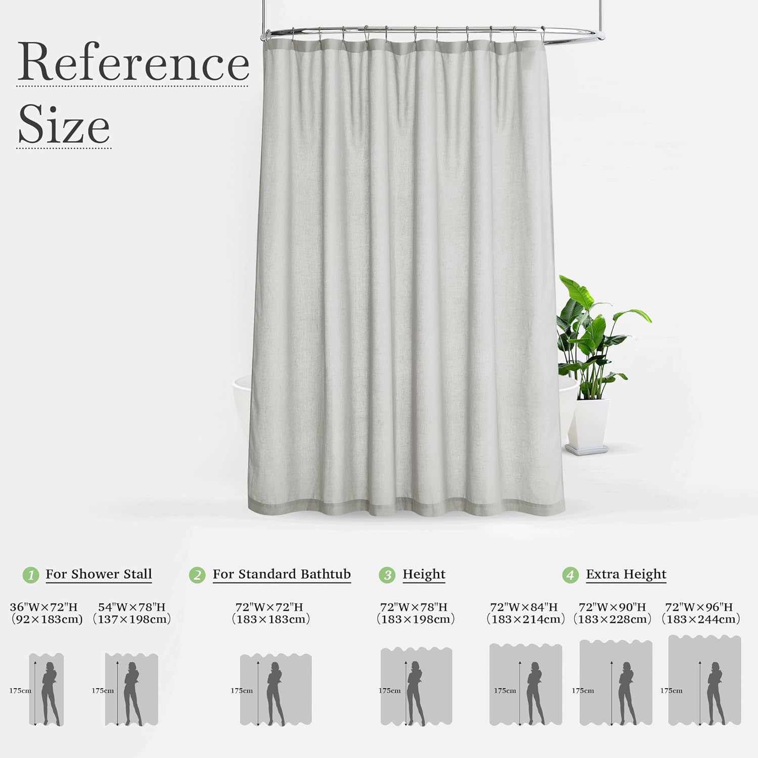 KGORGE Semi Sheer Linen Shower Curtain - 72x90 Inches Grey with Hooks