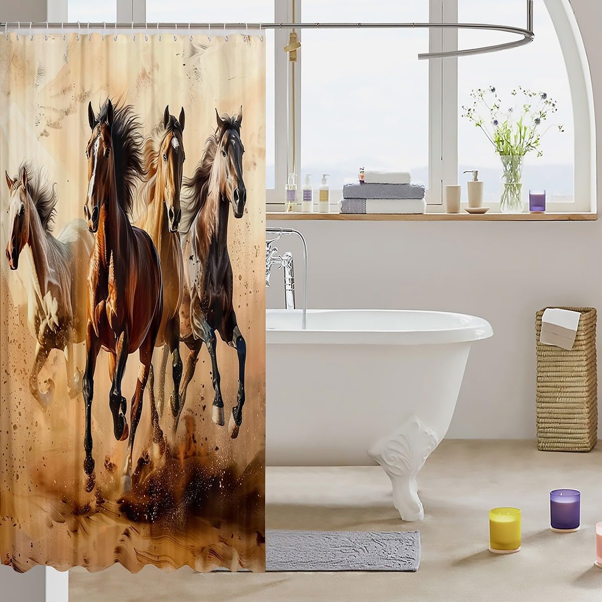 Feelyou Kids Horse Bath Curtain Set 72x72