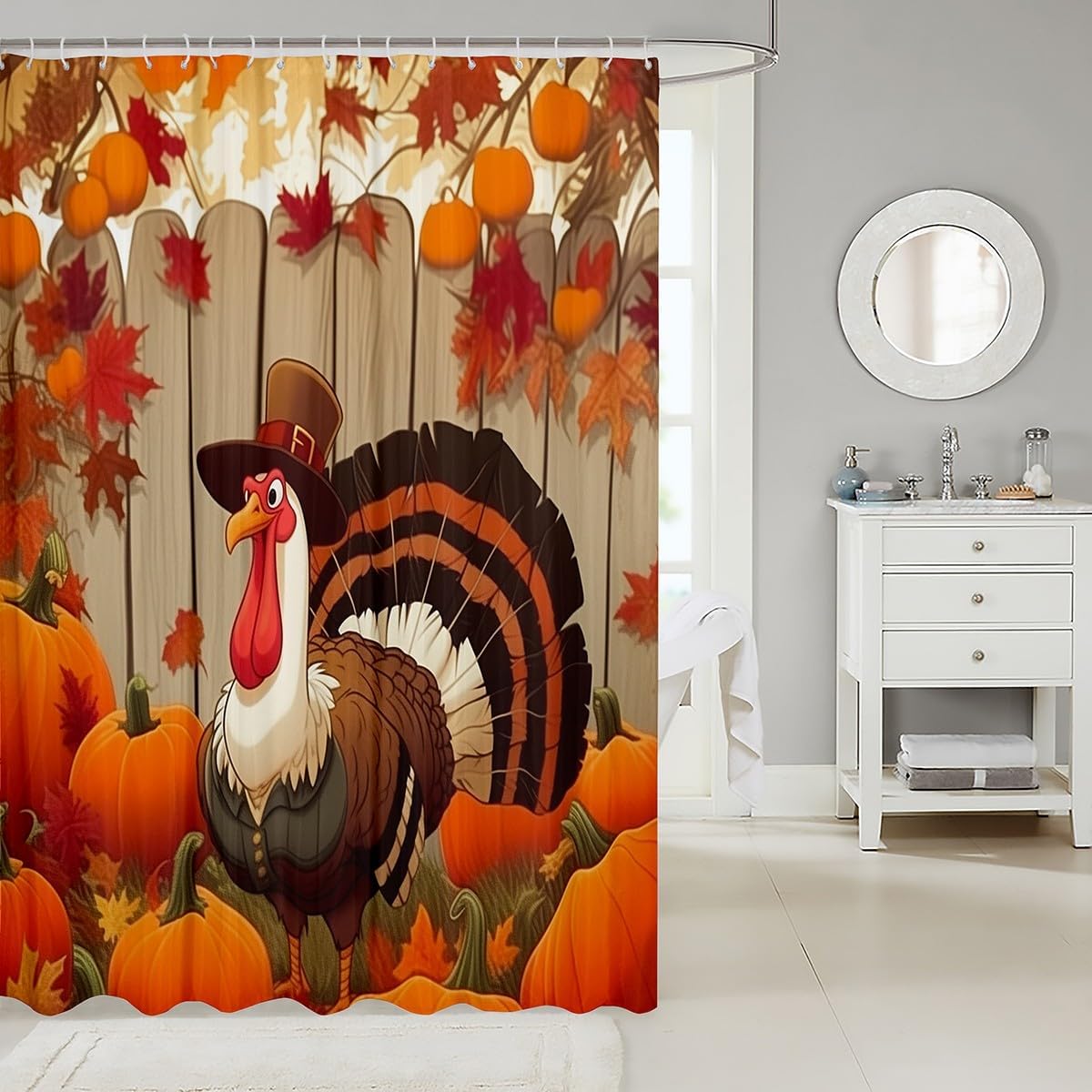 Feelyou Turkey Bath Curtain Set 72x78 Thanksgiving Decor 1