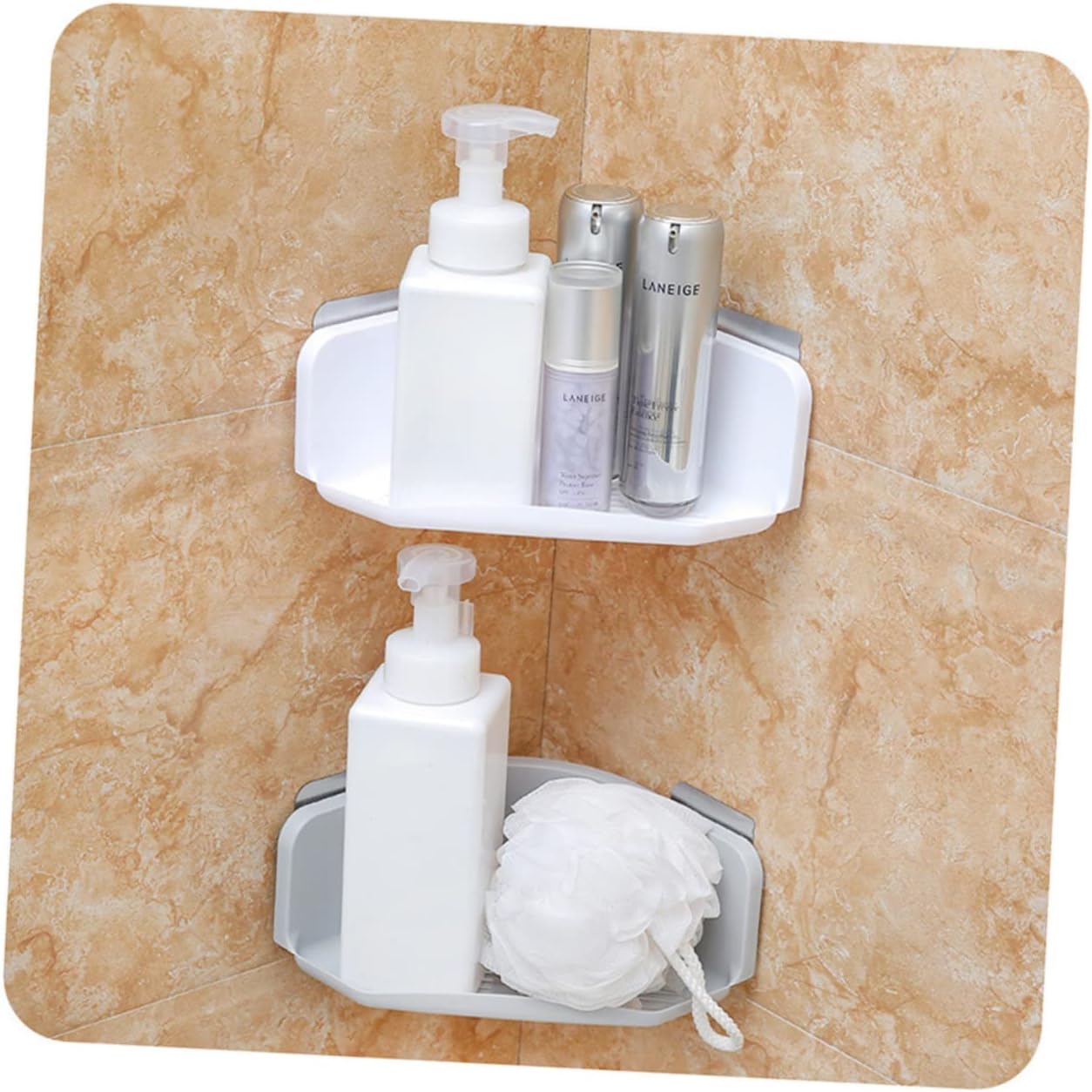 2pcs No Punching Triangle Storage Rack for Bathroom and Kitchen