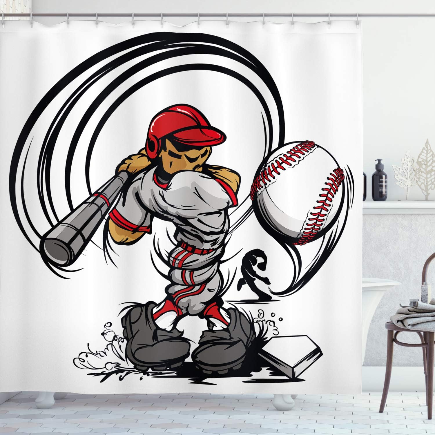 Ambesonne Baseball Player Shower Curtain Set 69 x 84 Grey Red White