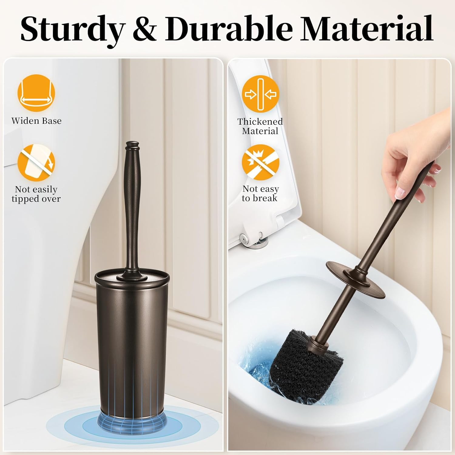 Roleader Toilet Brush Holder Set - 15 Inch Handle with 360 Deep Cleaning