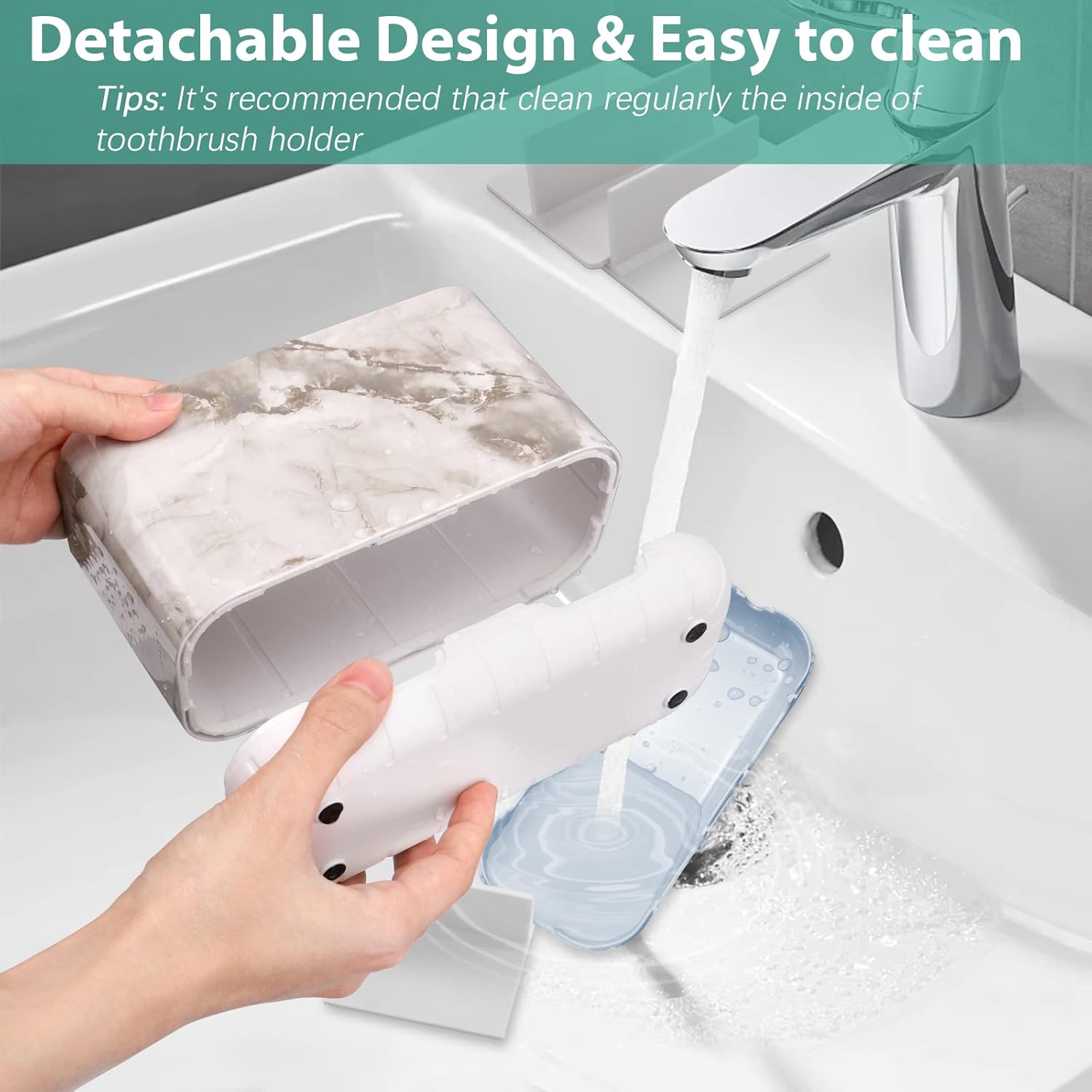 Boperzi 6-Slot Marble Toothbrush Holder with Drainage