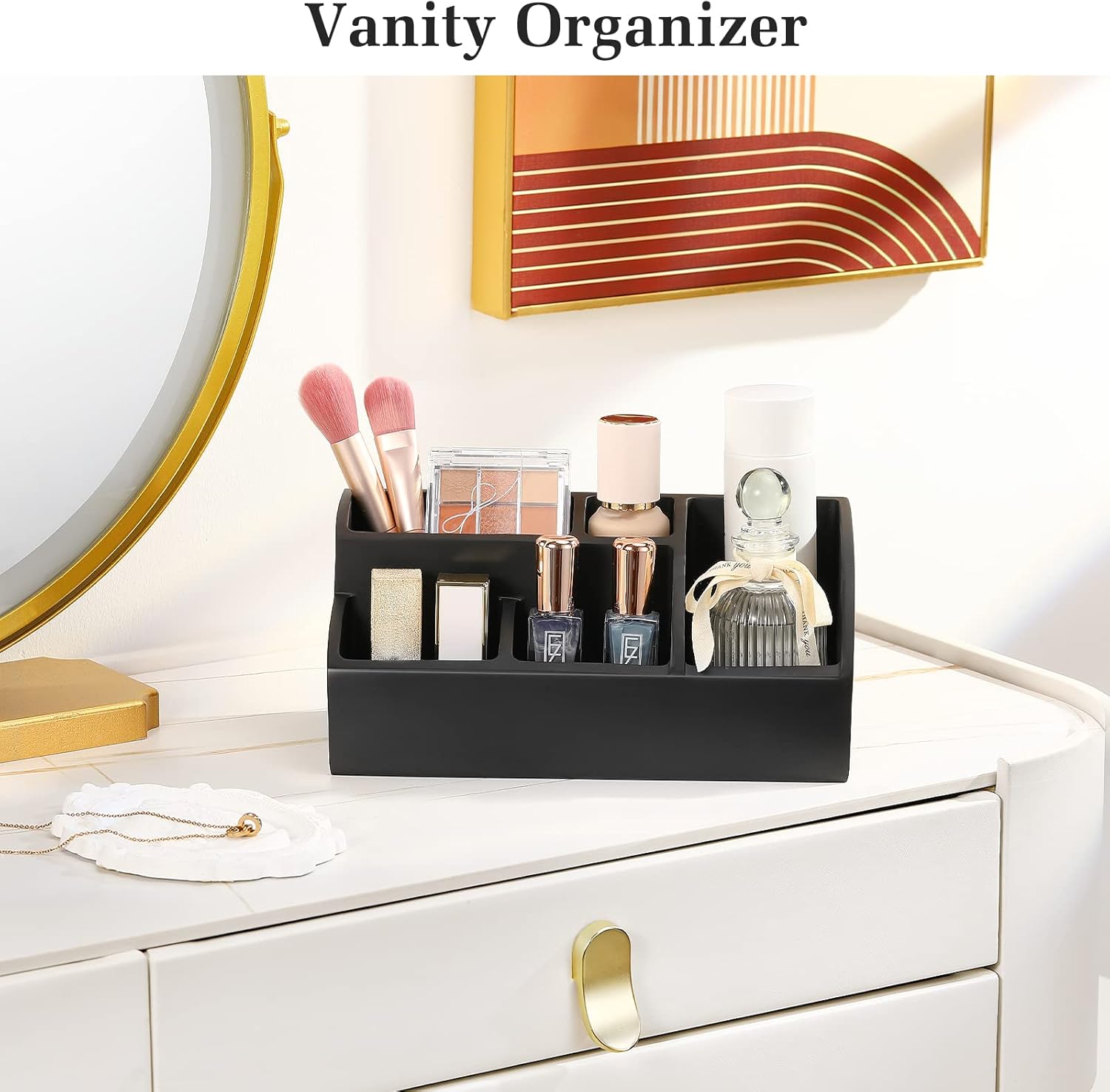 Luxspire 5 Slot Bathroom Counter Organizer with Drainage Matte Black