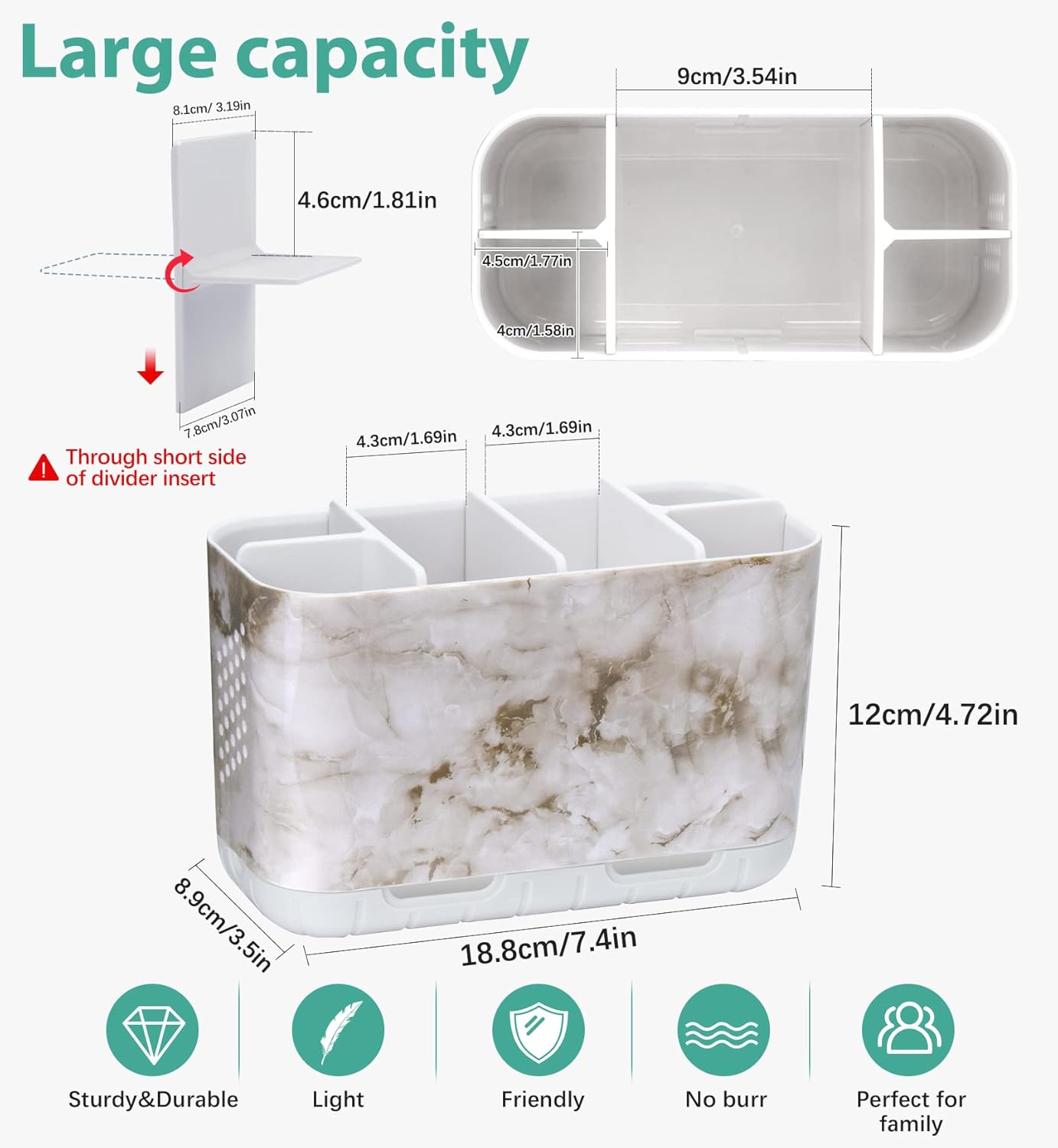 Boperzi 6-Slot Marble Toothbrush Holder with Drainage