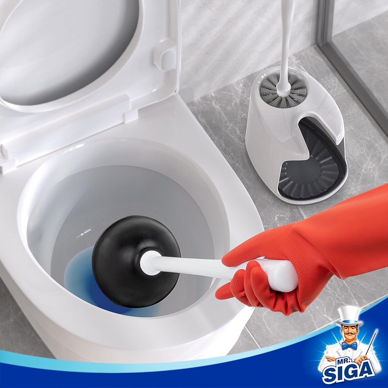 MRSIGA Toilet Plunger and Brush Set with Holder