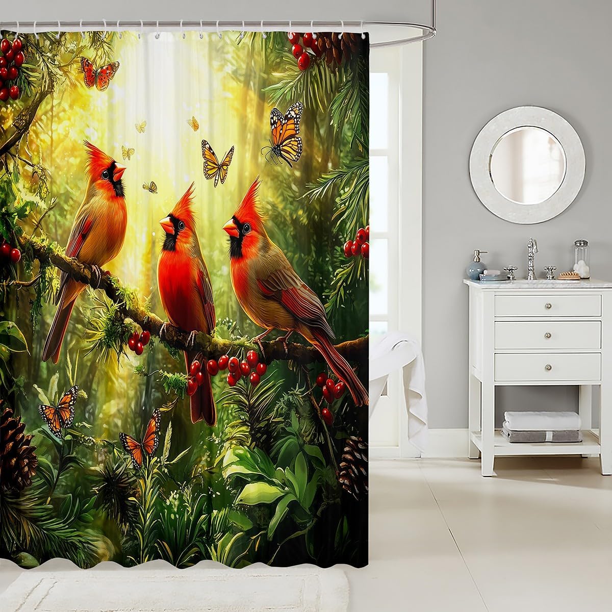 Erosebridal Cardinal Bird Shower Curtain Set Red 72x72