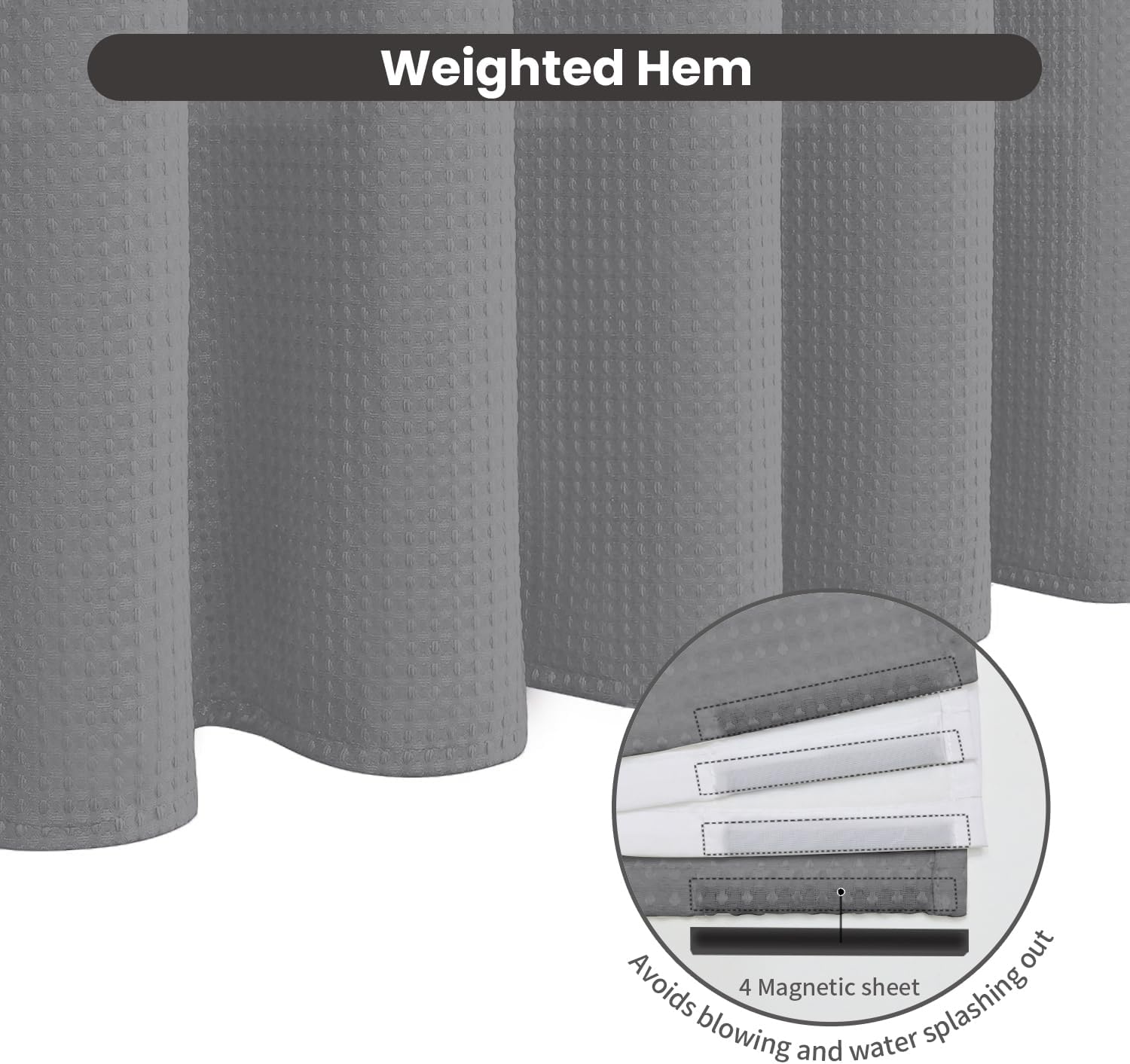 Inhousolu No Hook Waffle Shower Curtain Set - 72x78 Inch Grey
