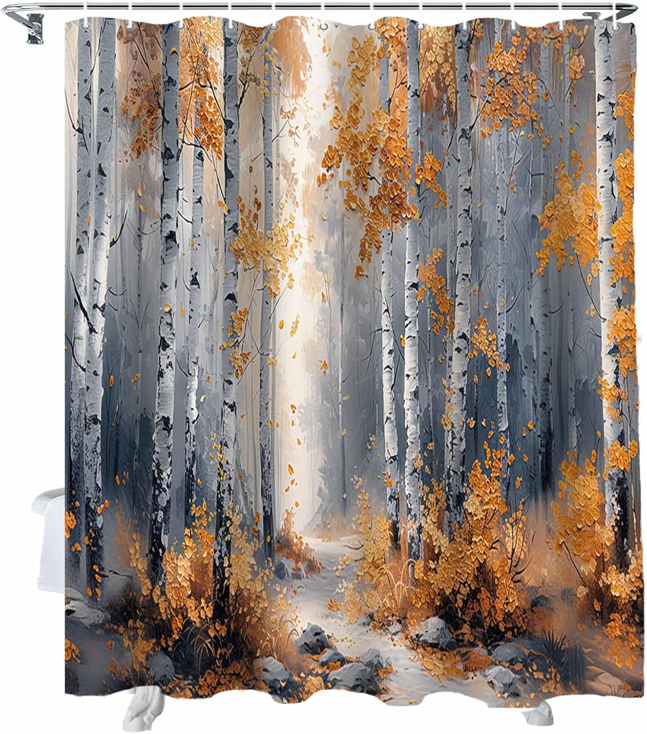 72 Inch Forest Art Shower Curtain Set with 12 Hooks