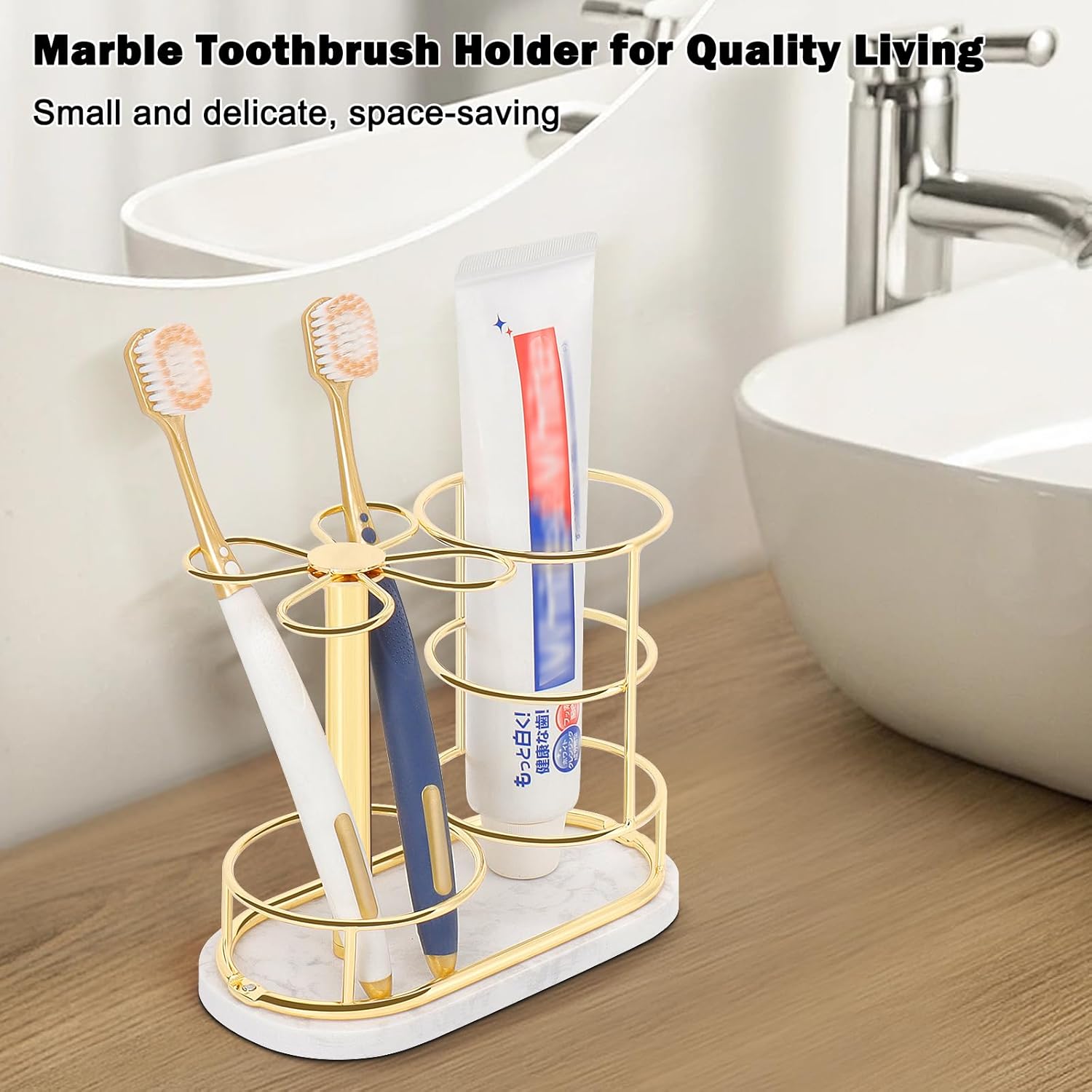 HarJue Gold Toothbrush Holder with Marble Base 1