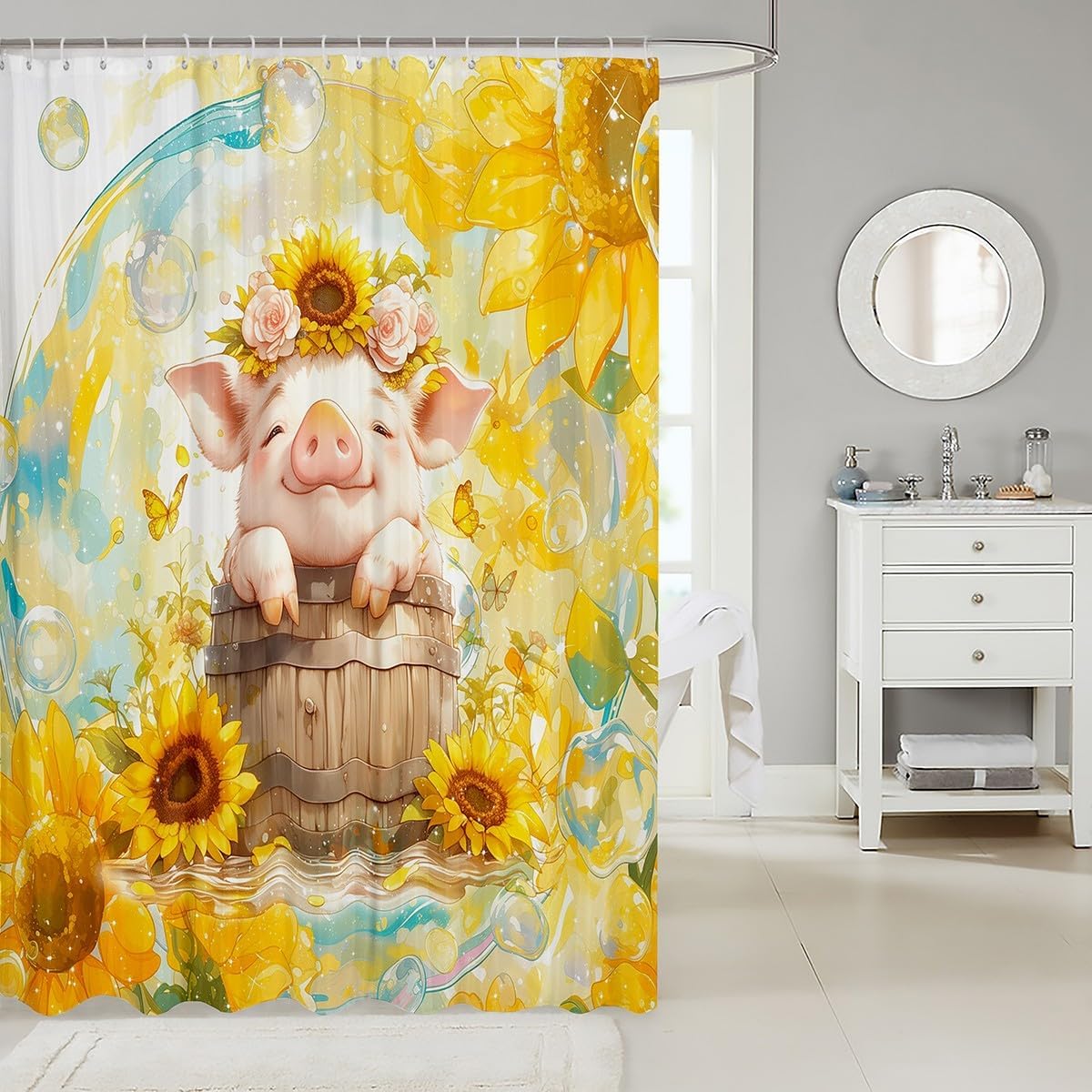 Feelyou Pig Shower Curtain Set 72x72 Waterproof Cartoon