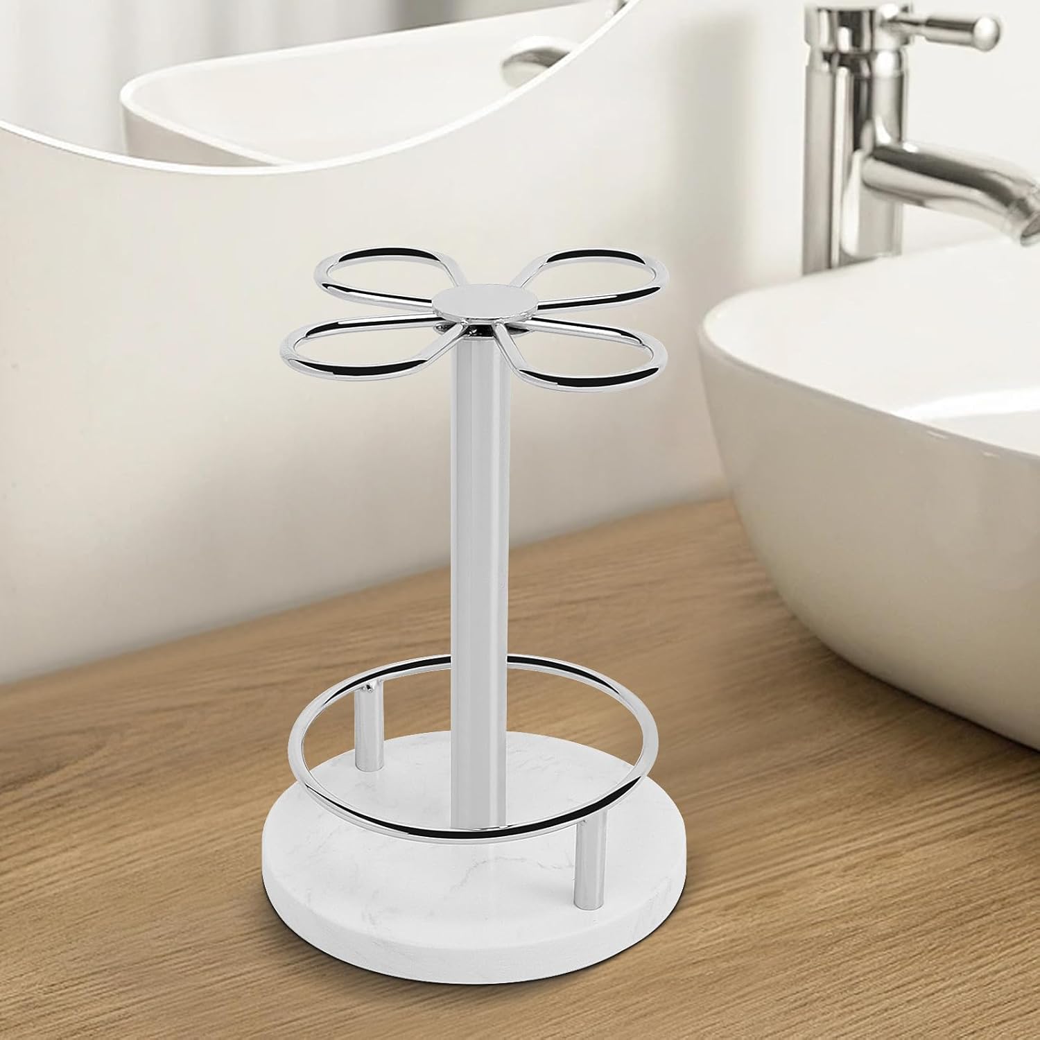 HarJue Chrome Toothbrush Holder with Marble Base