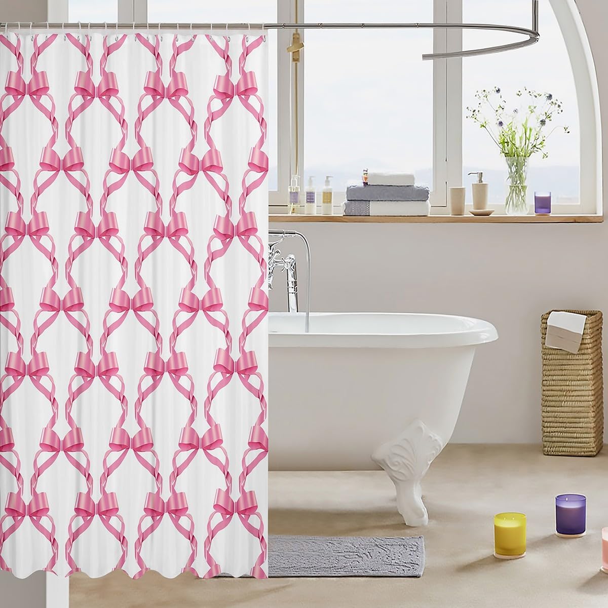 Feelyou Pink Bowknot Bath Curtain Set 72x72 Kids Princess Style 1